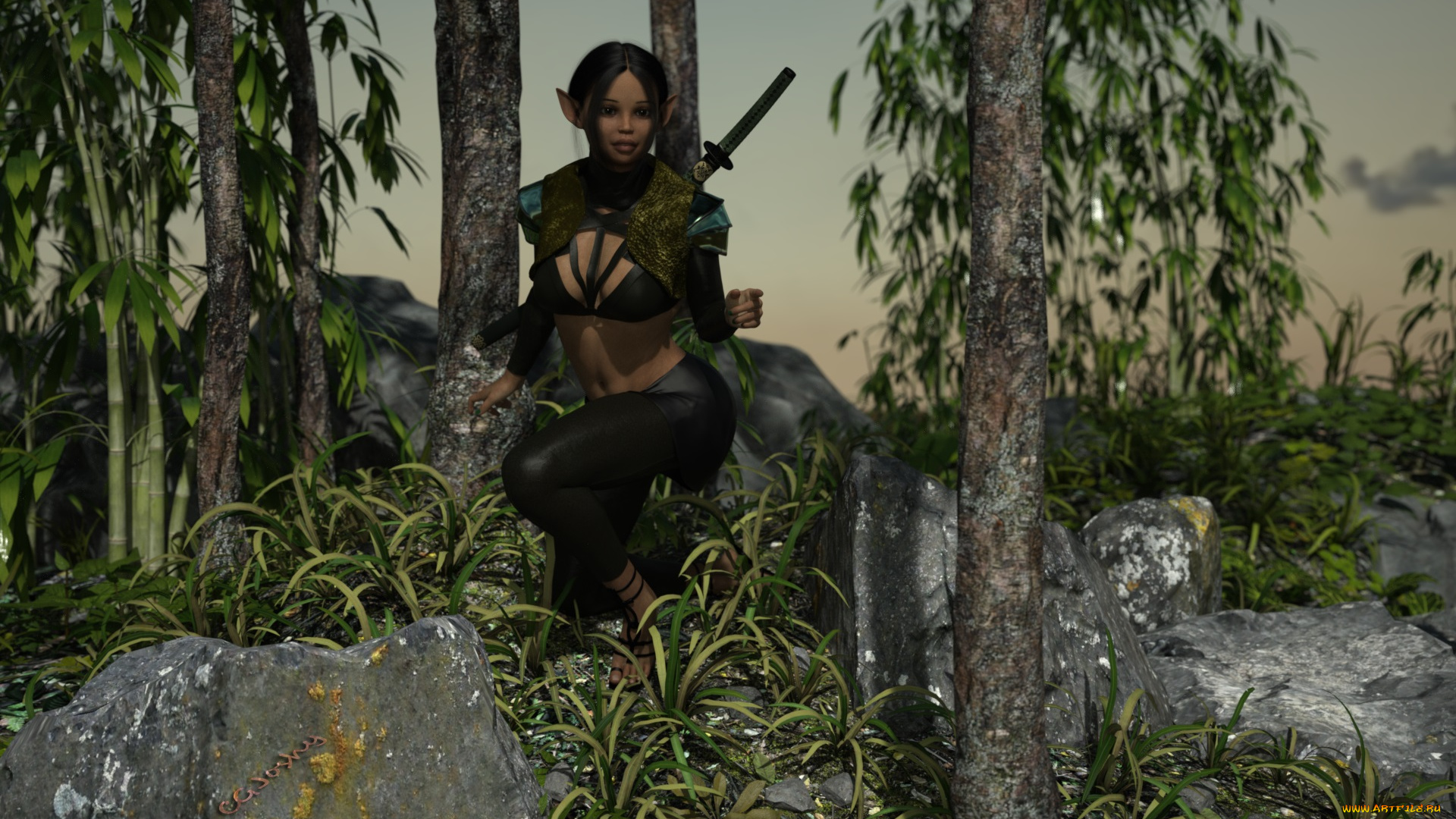 3д, графика, эльфы, , elves, взгляд, фон, девушка