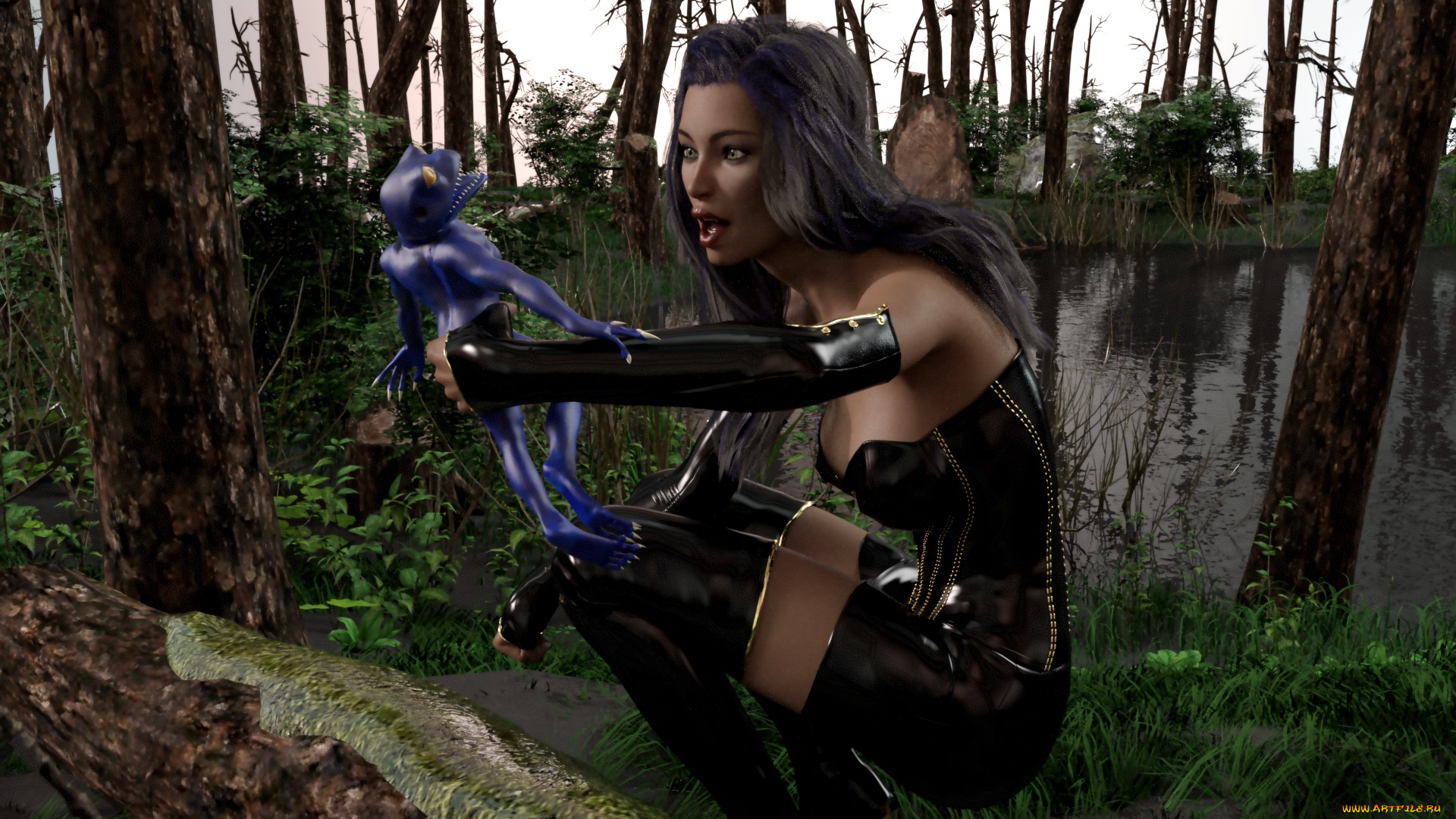 3д, графика, фантазия, , fantasy, девушка, фон, взгляд