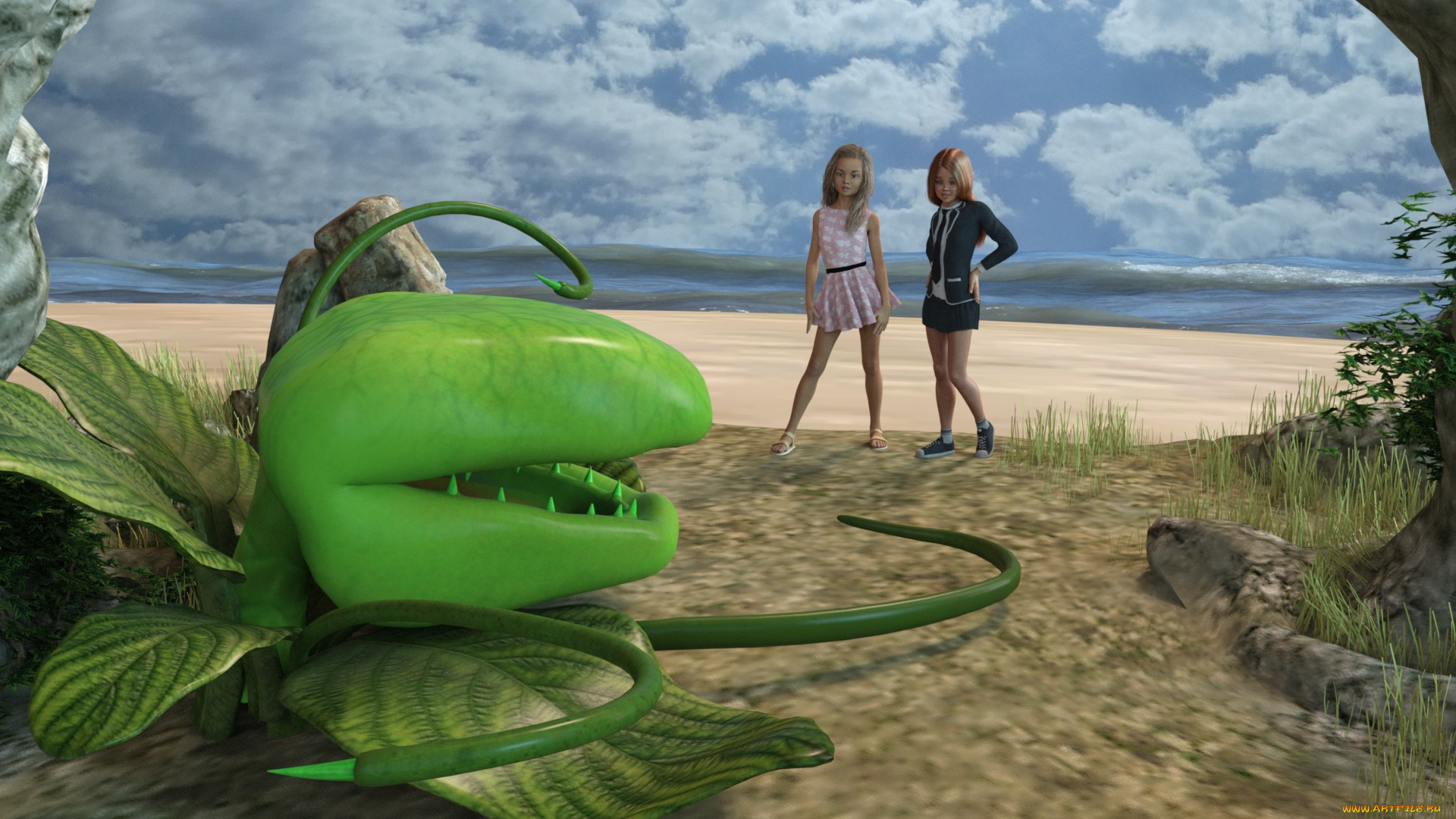 3д, графика, фантазия, , fantasy, девушки, взгляд, фон