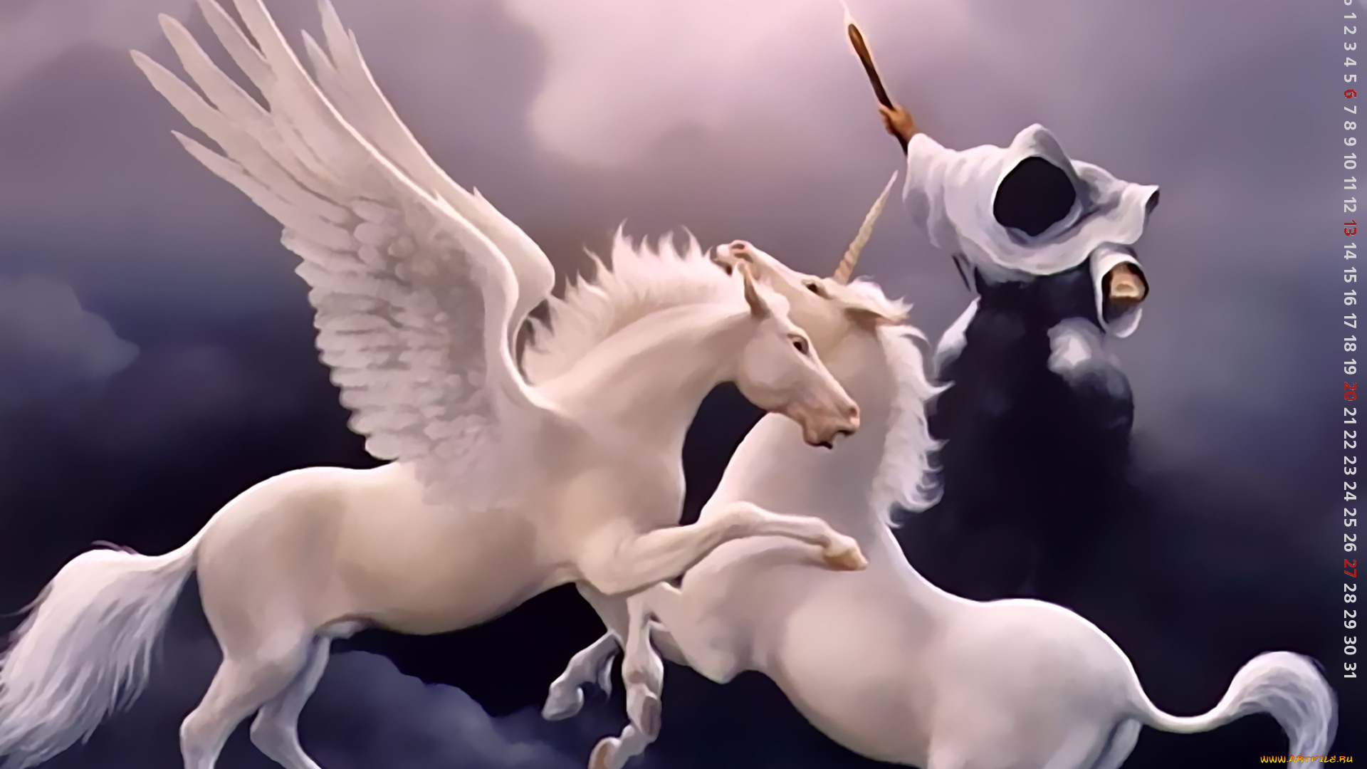 календари, фэнтези, единорог, капюшон, лошадь, крылья, конь, животное, calendar, 2019