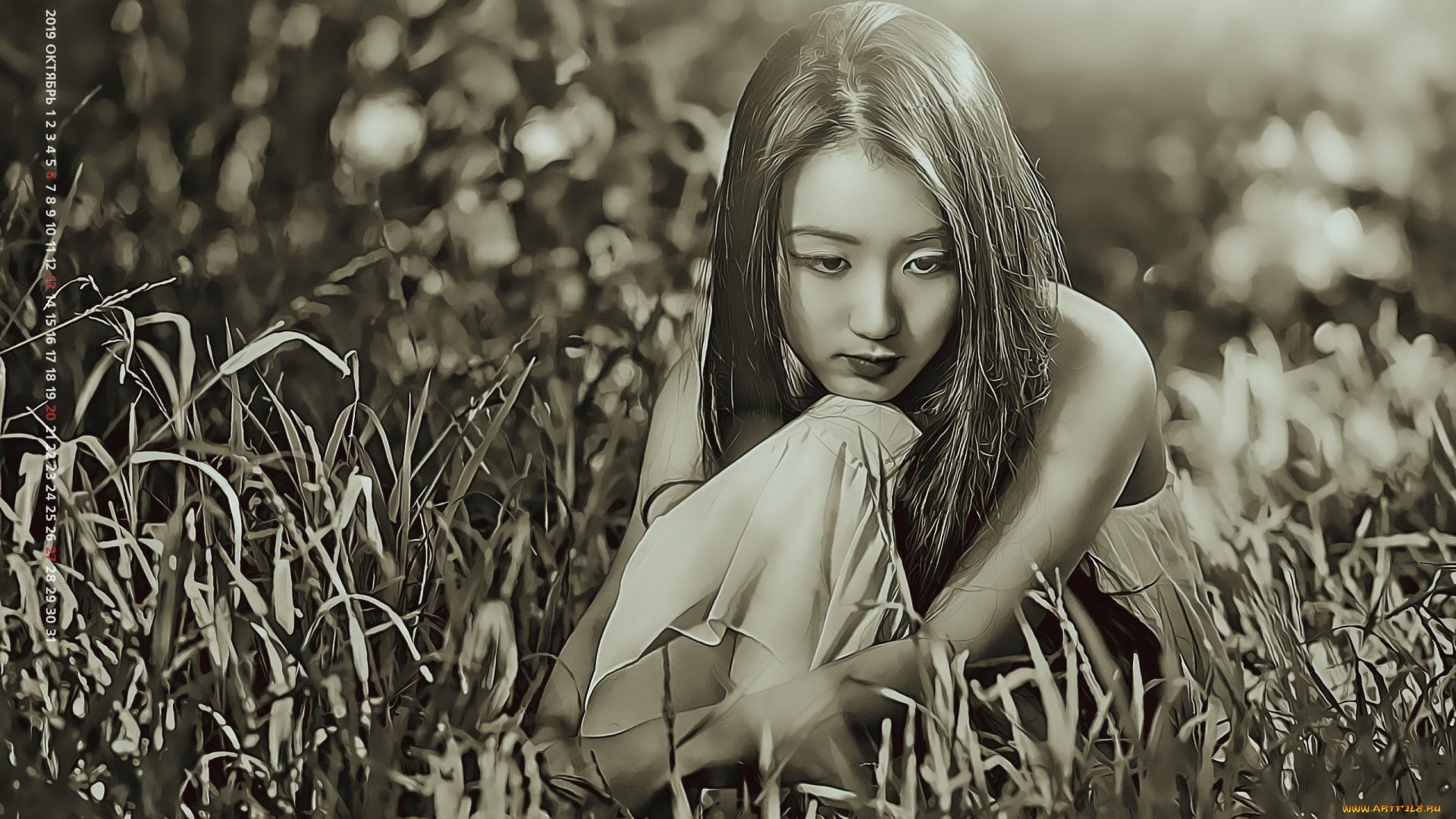 календари, компьютерный, дизайн, 2019, calendar, женщина, азиатка, девушка, природа, трава