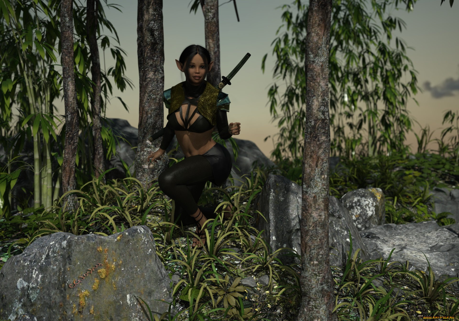 3д, графика, эльфы, , elves, взгляд, фон, девушка