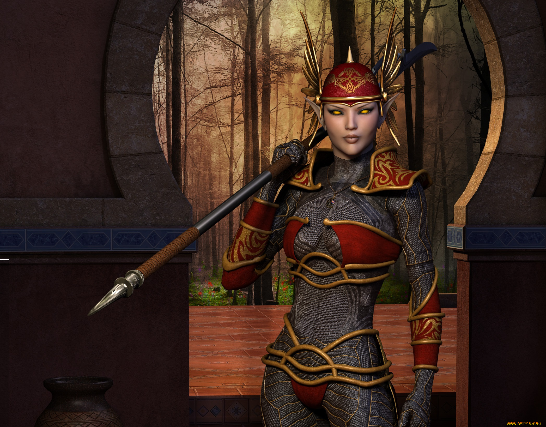 3д, графика, эльфы, , elves, фон, взгляд, эльфийка