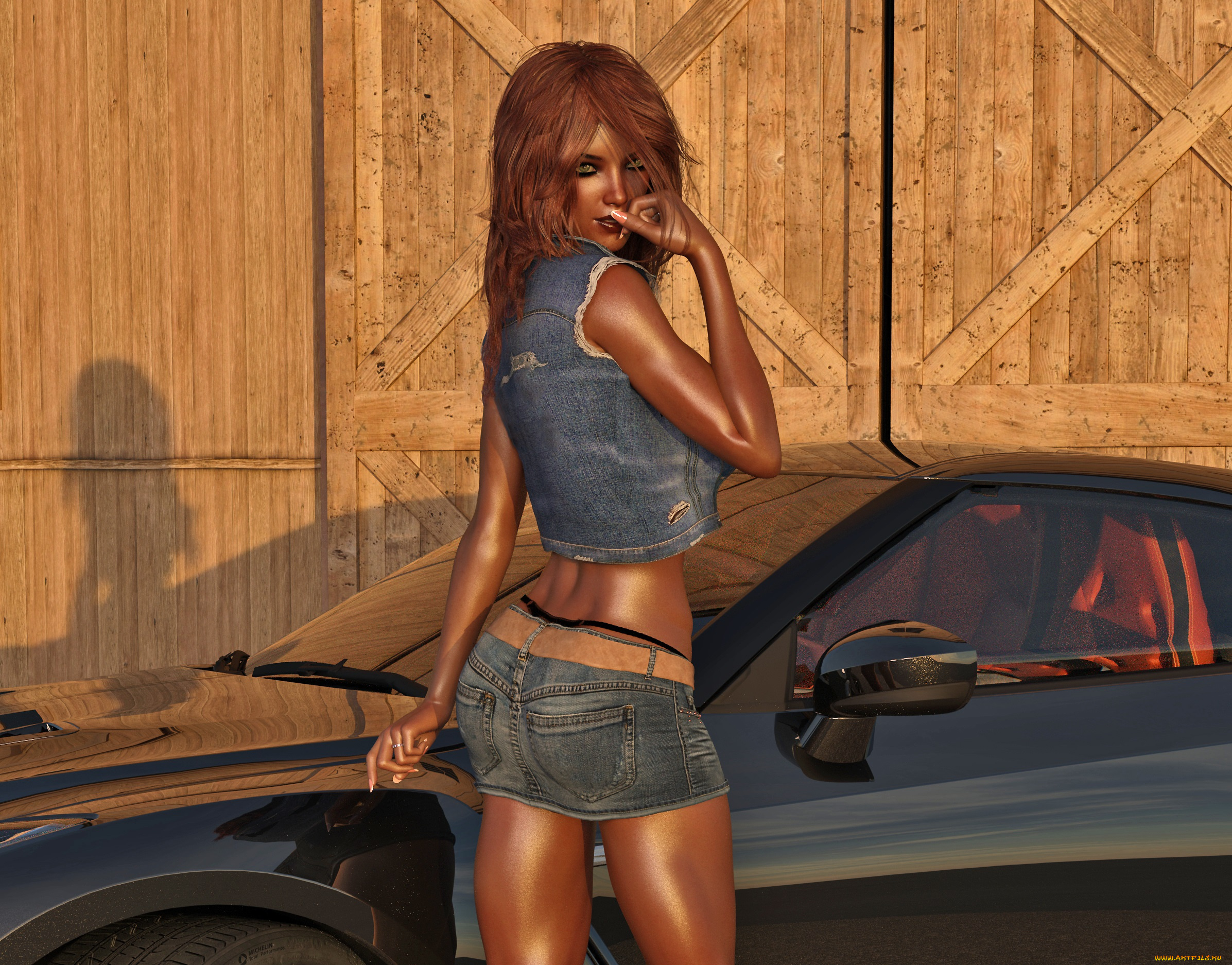 3д, графика, люди-авто, мото, , people-, car, , , moto, взгляд, фон, девушка