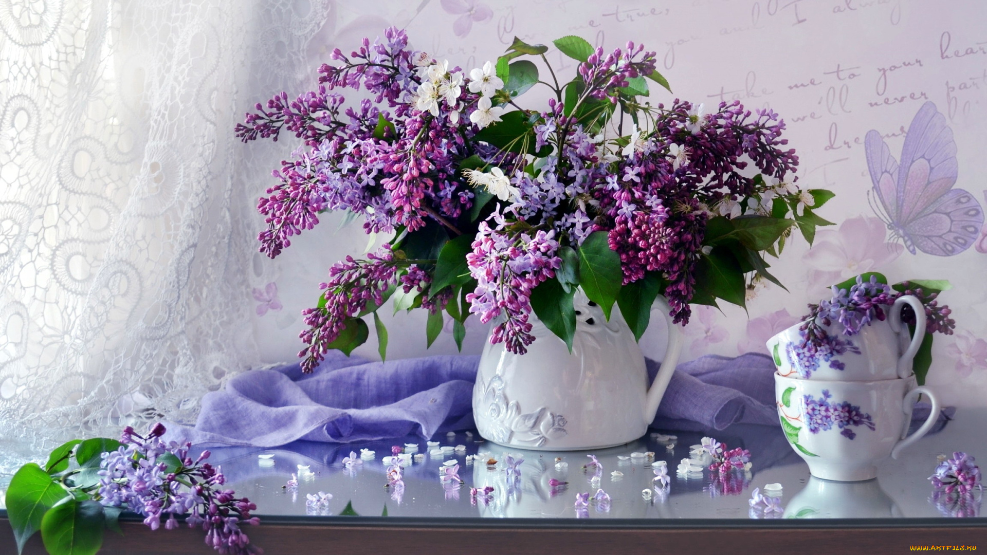 цветы, сирень, кувшин, букет