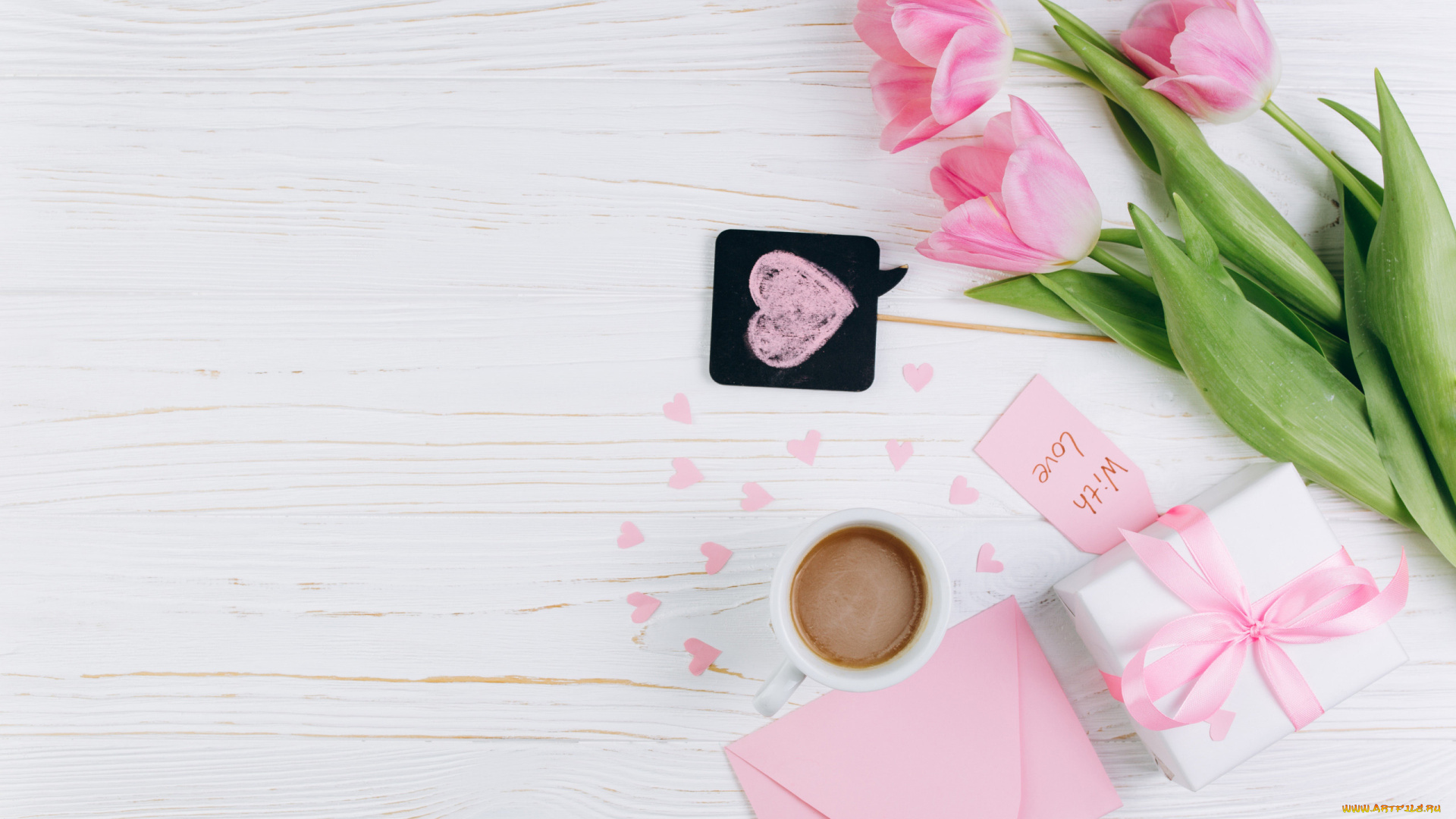 праздничные, день, святого, валентина, , сердечки, , любовь, тюльпан, подарок, сердечко, надпись