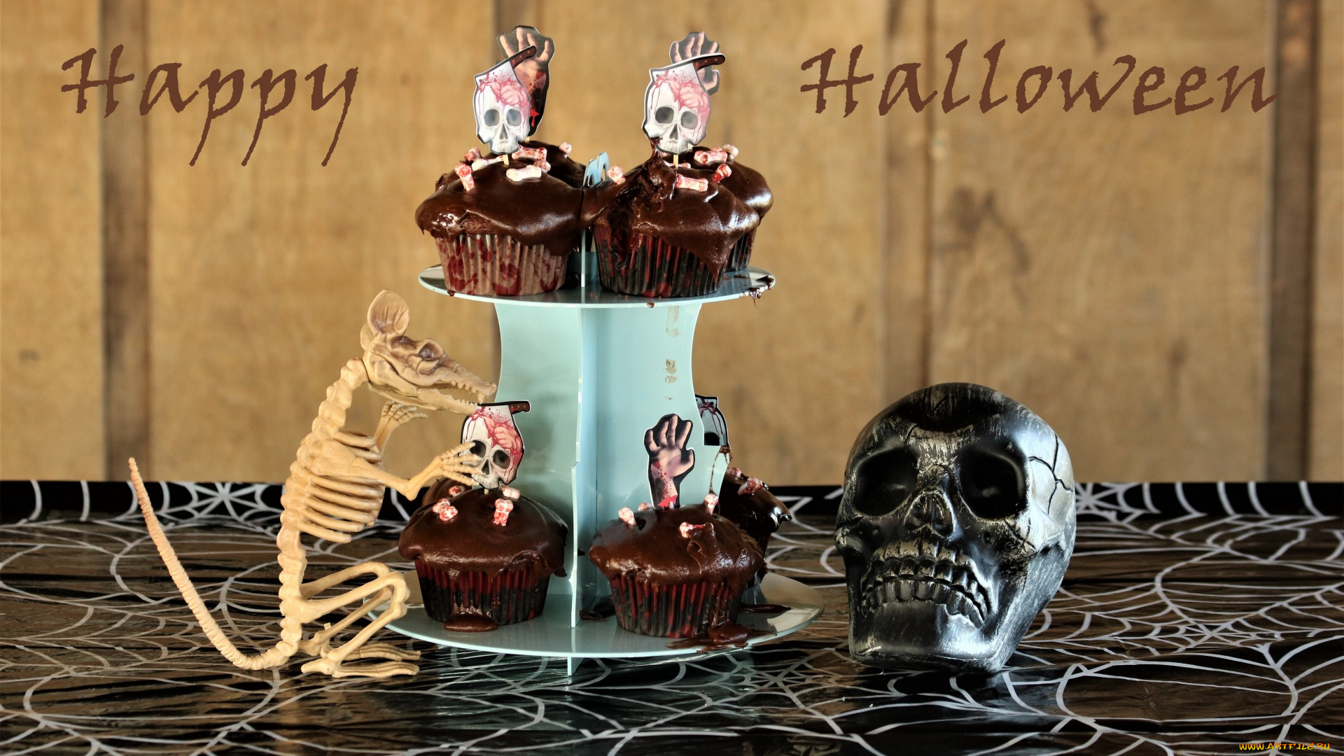праздничные, хэллоуин, череп, скелет, кексы, надпись