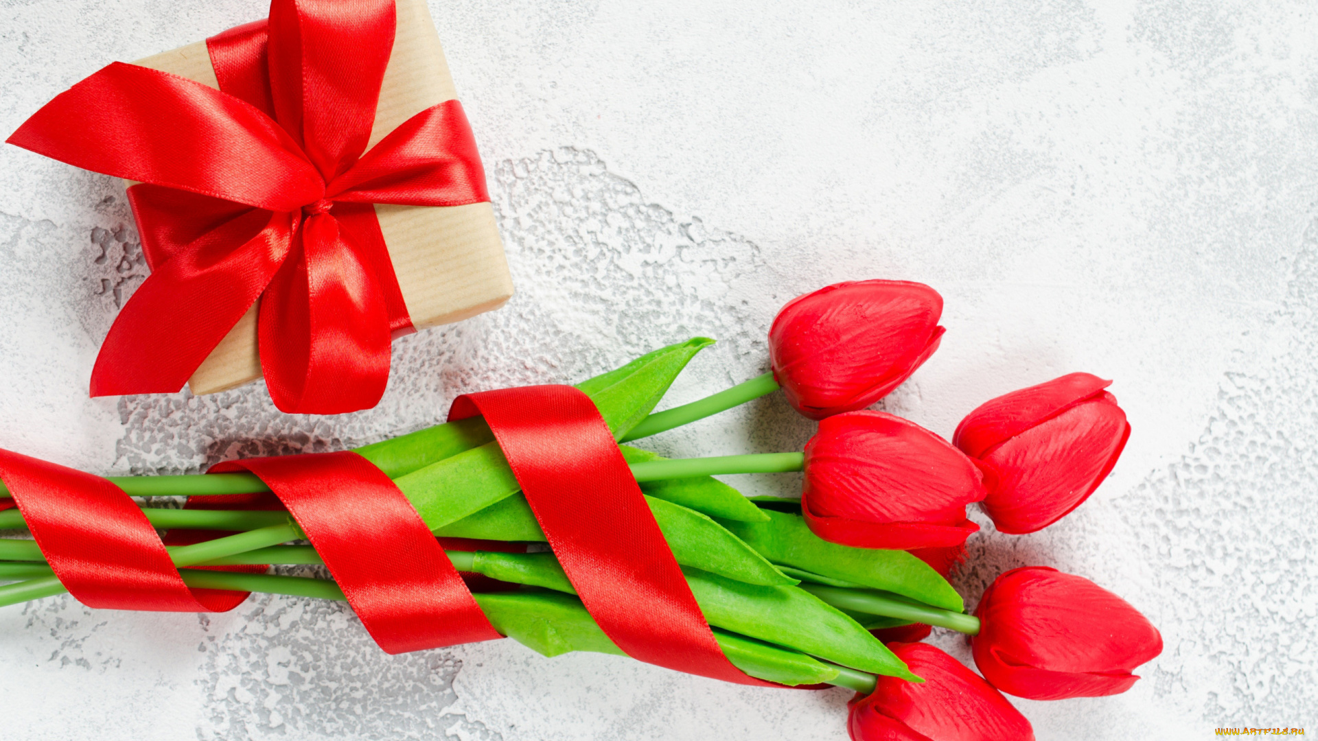 праздничные, подарки, и, коробочки, тюльпаны, подарок, лента, бант