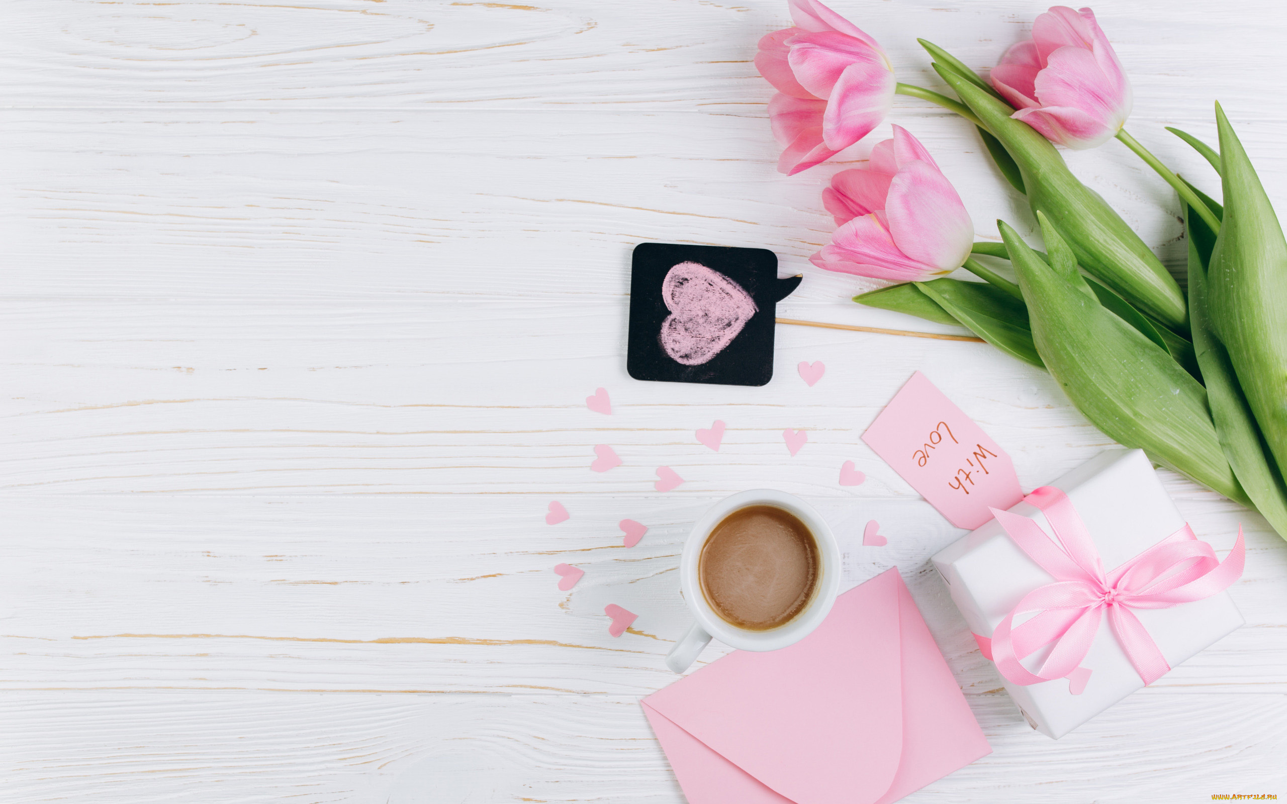 праздничные, день, святого, валентина, , сердечки, , любовь, тюльпан, подарок, сердечко, надпись