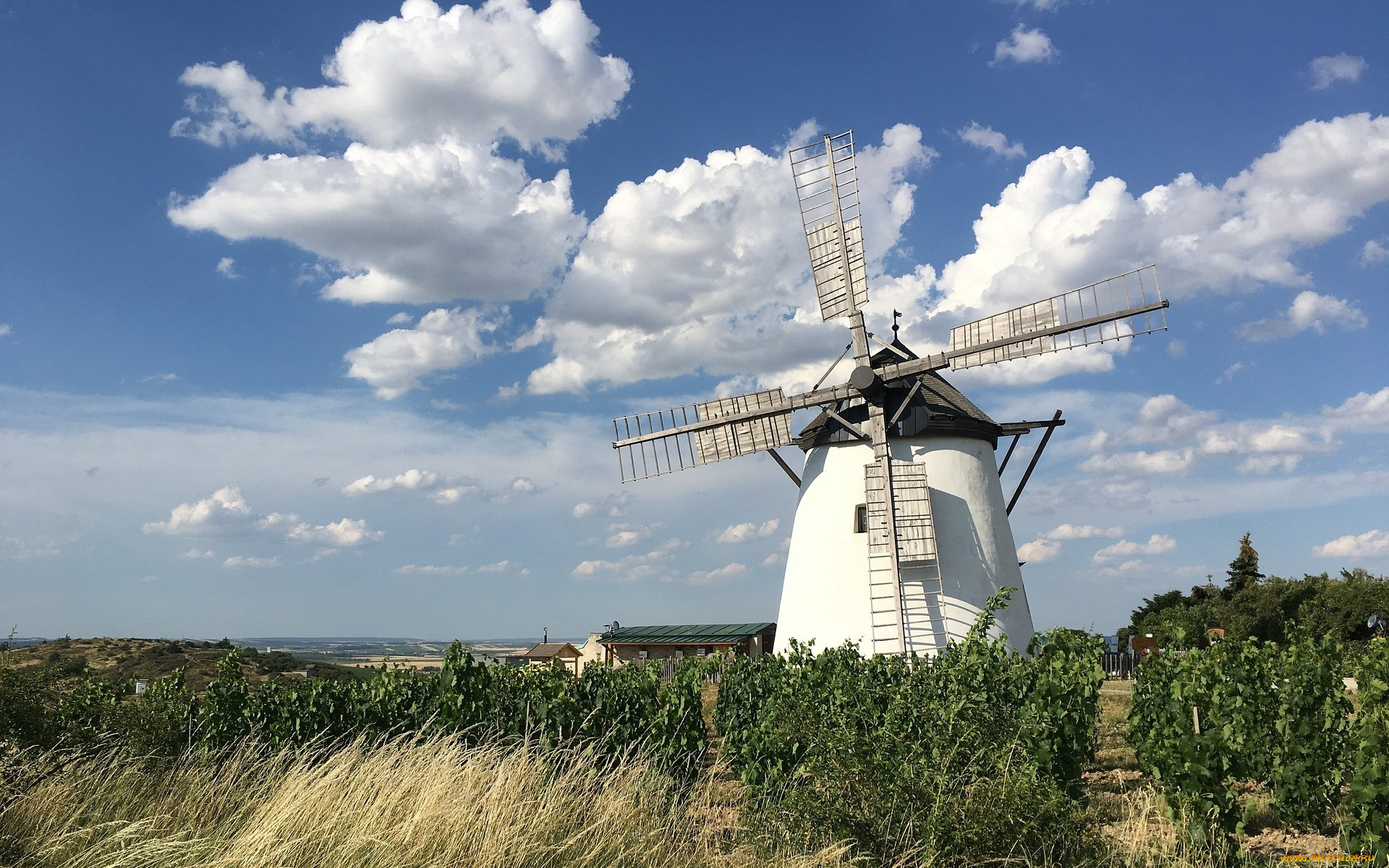 разное, мельницы, облака, мельница, небо