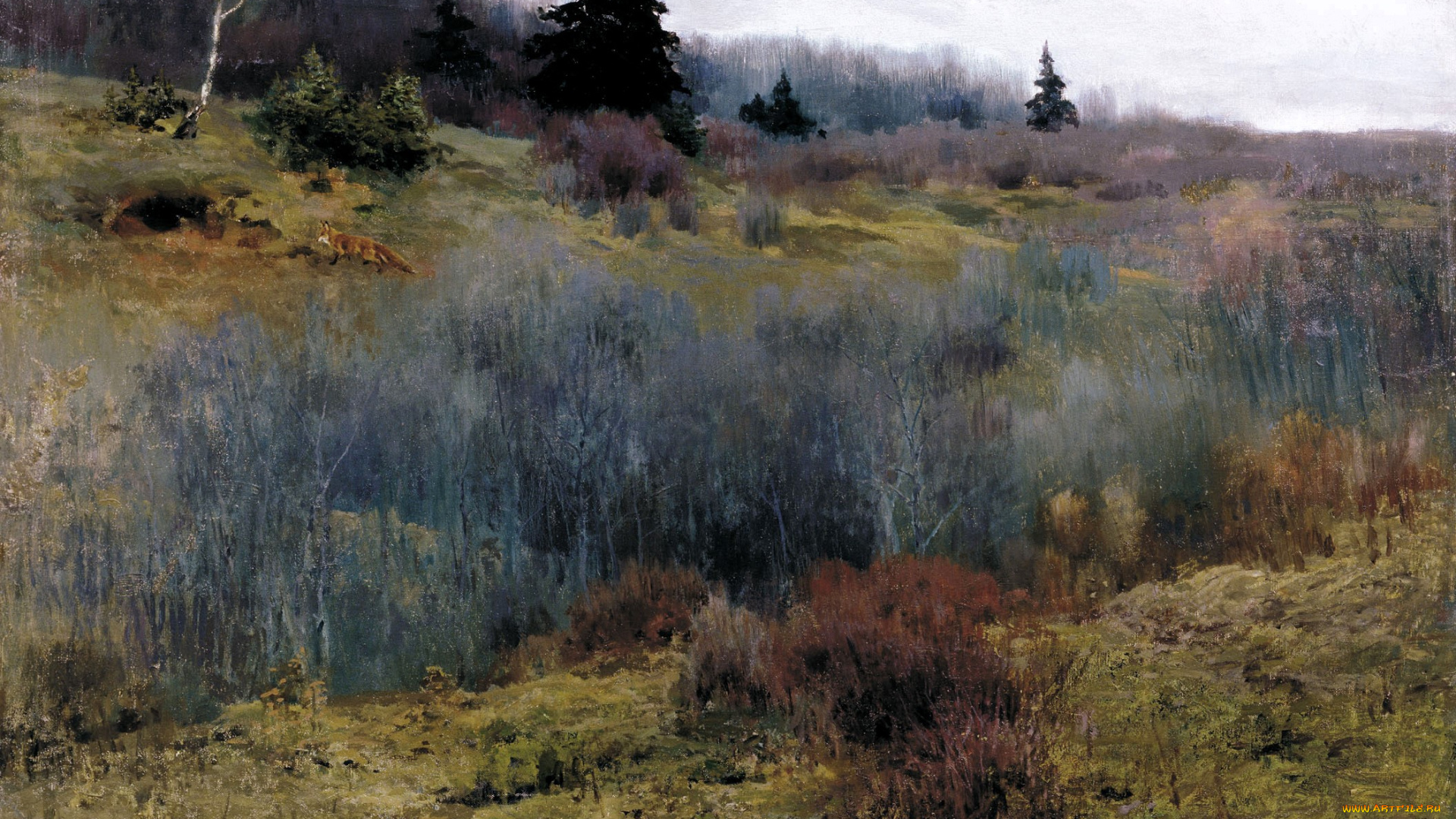 степанов, алексей, -, осень, рисованное, алексей, степанов, осень, кусты, деревья