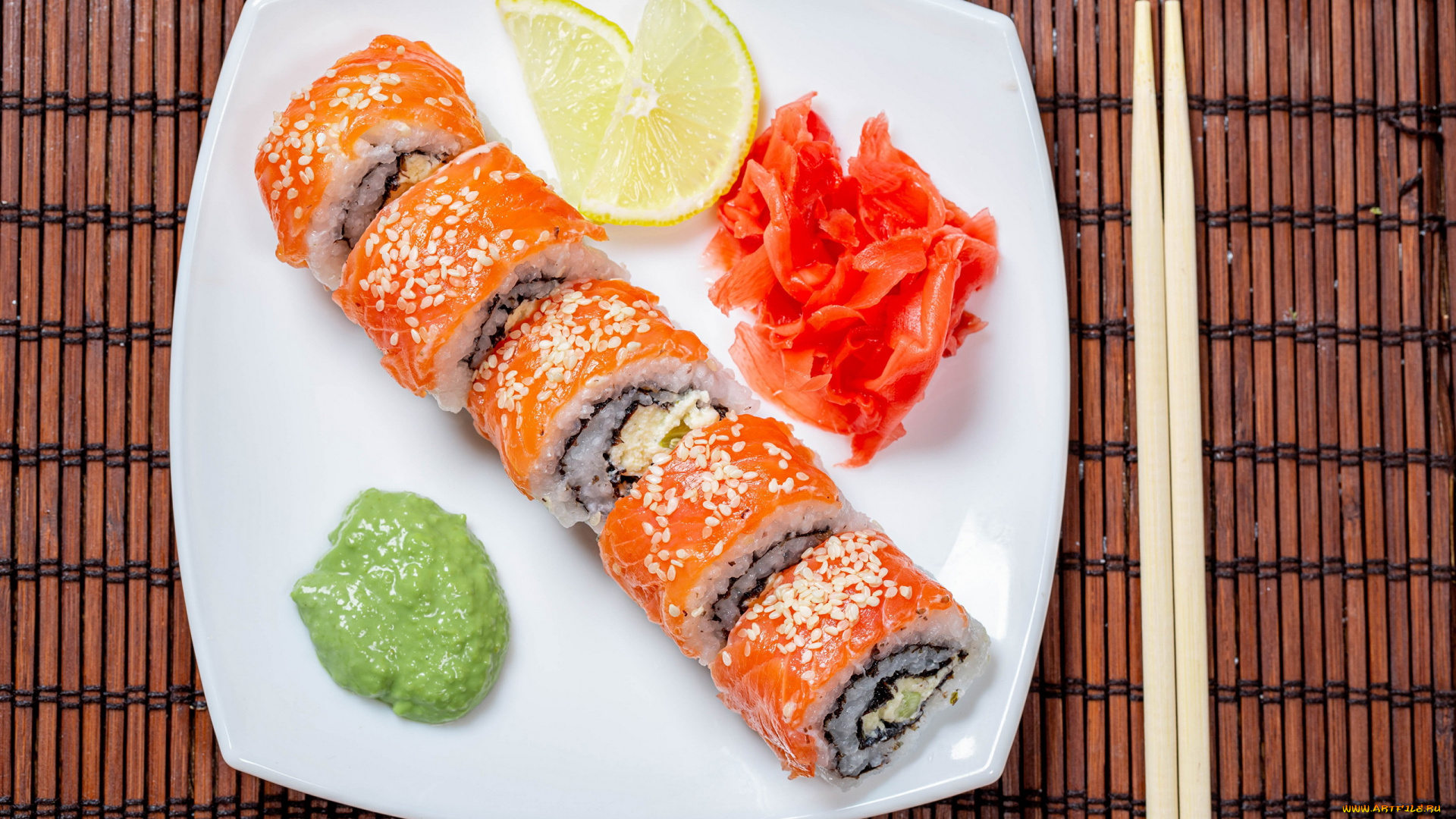 еда, рыба, , морепродукты, , суши, , роллы, имбирь, васаби, роллы, лимон