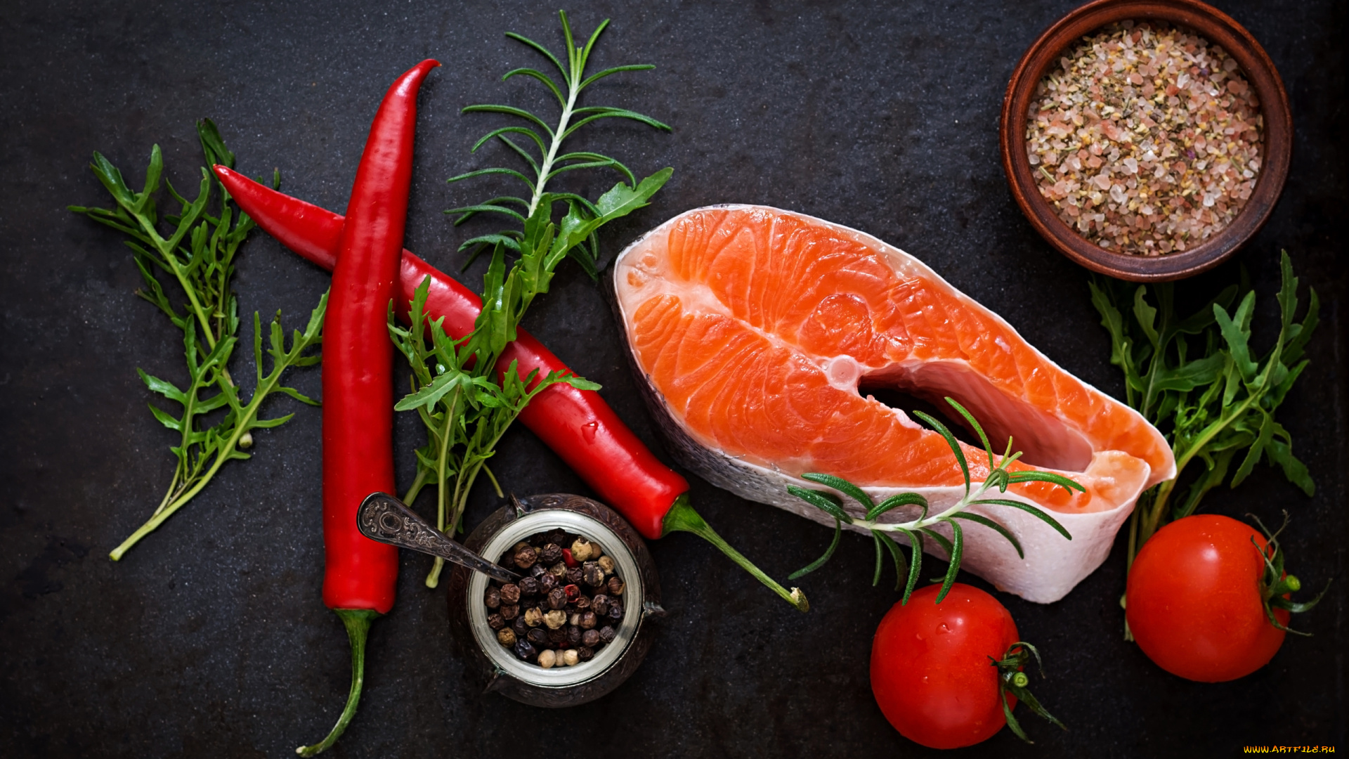 еда, рыба, , морепродукты, , суши, , роллы, помидоры, перец, соль, зелень, форель