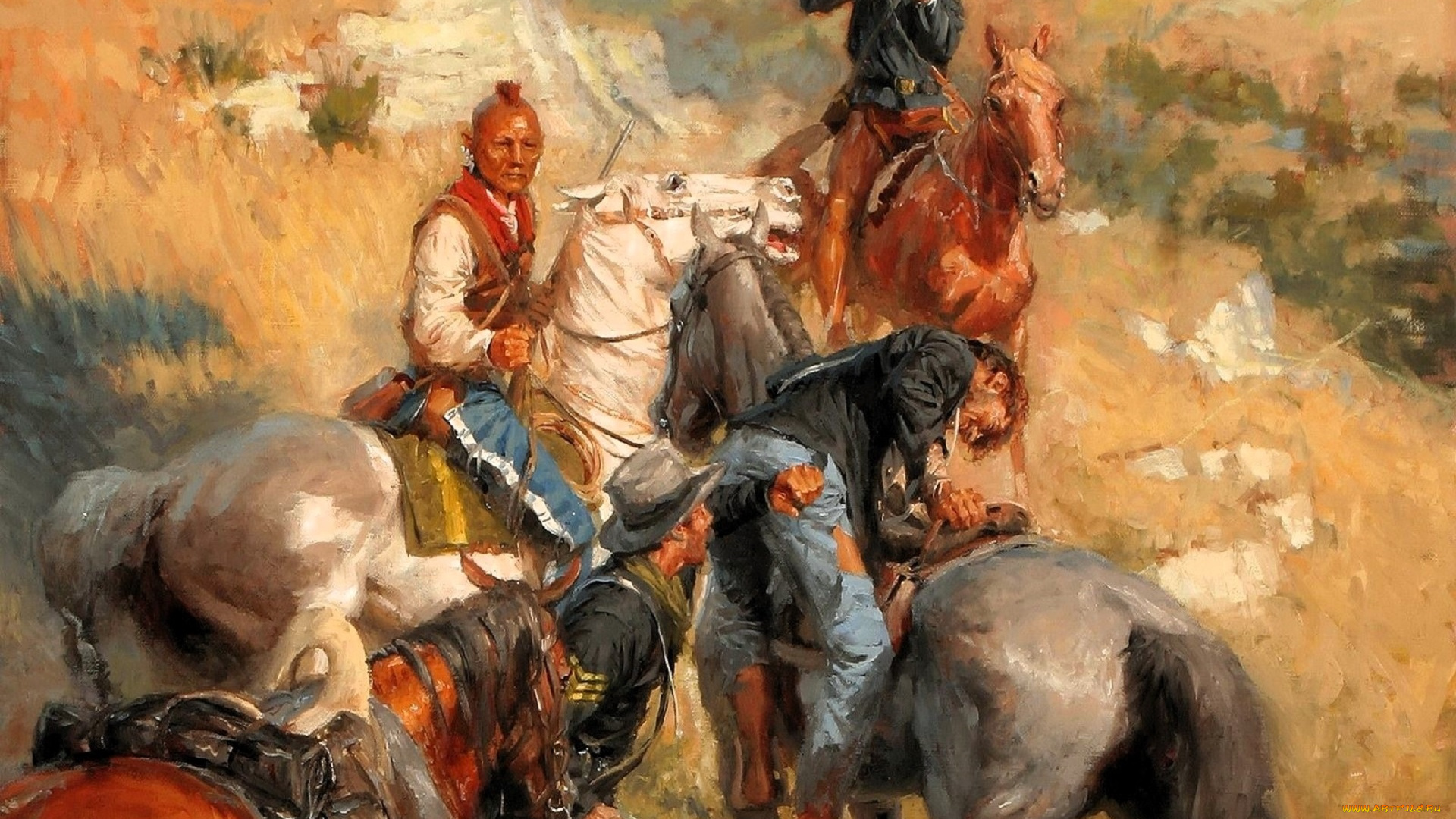 рисованное, andy, thomas, всадники, индейцы, федералы, оружие, горы