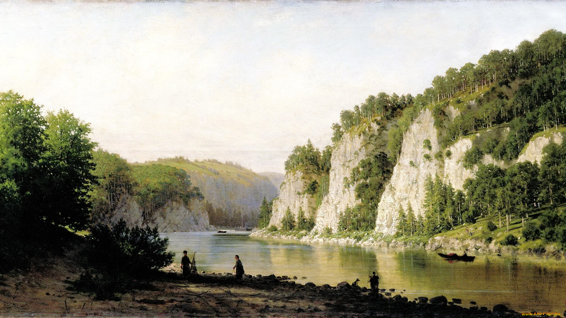 рисованное, пётр, верещагин, горы, лес, река, люди