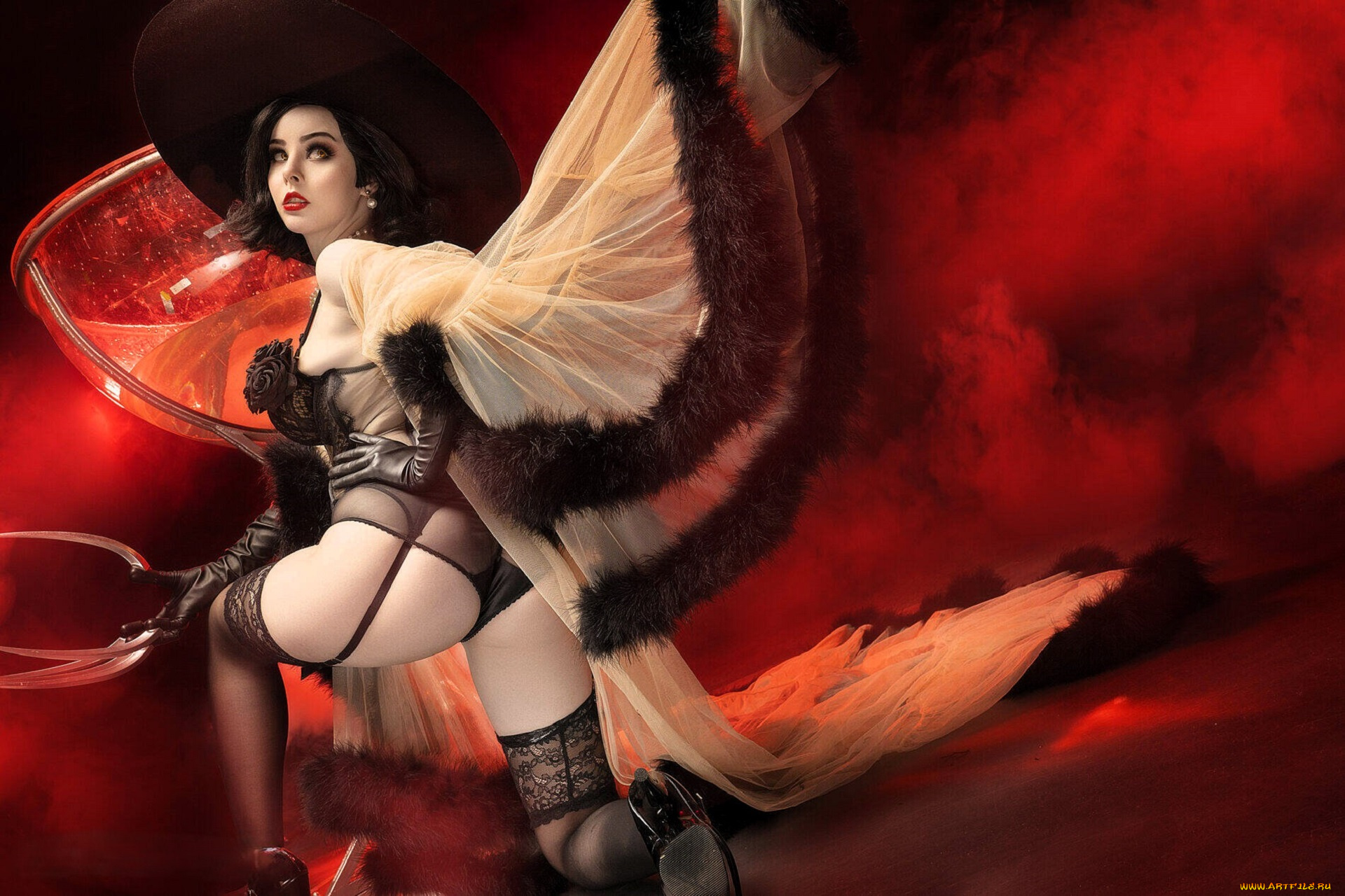 девушки, helly, von, valentine, образ, косплей, наряд, костюм, белье, чулки, каблуки, шляпа