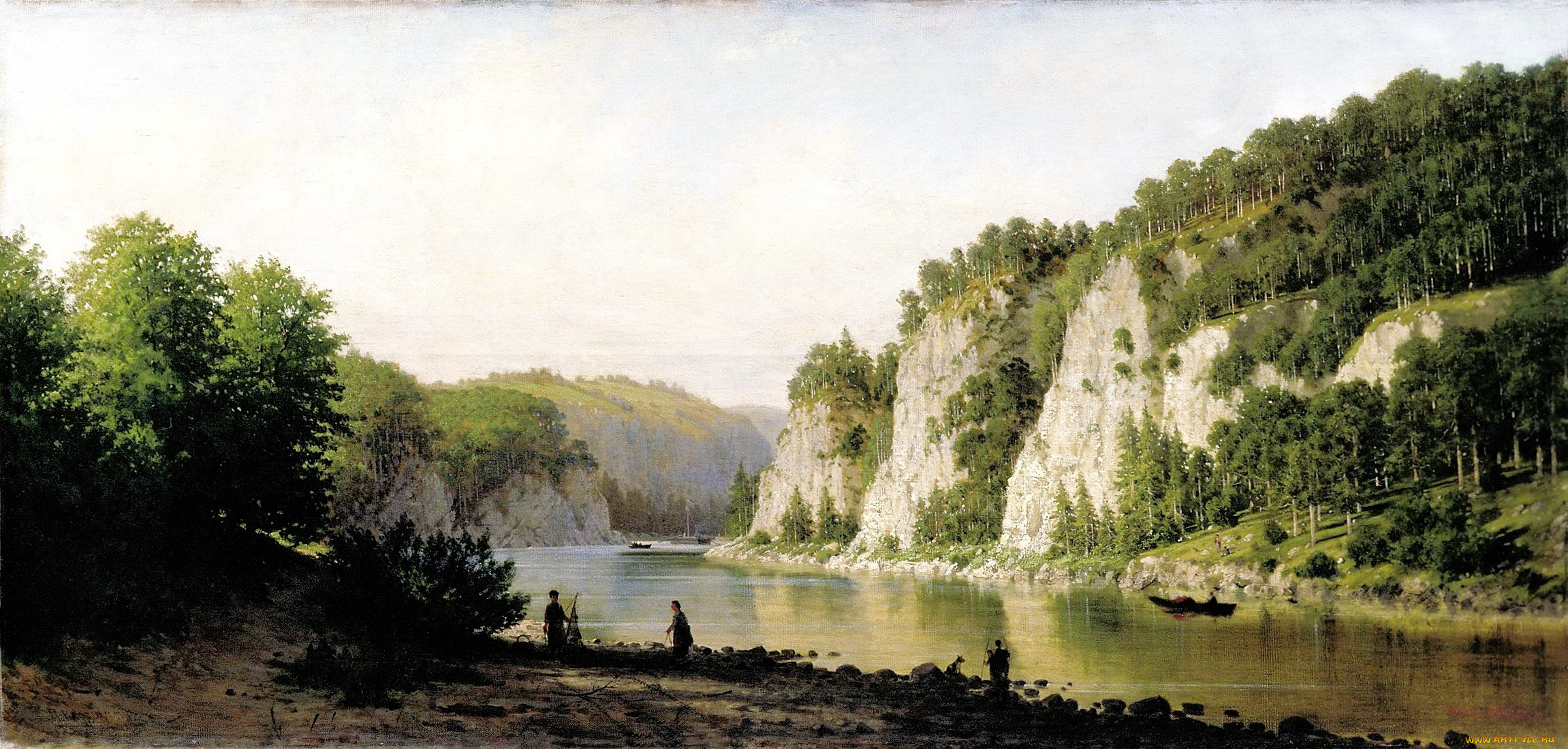 рисованное, пётр, верещагин, горы, лес, река, люди