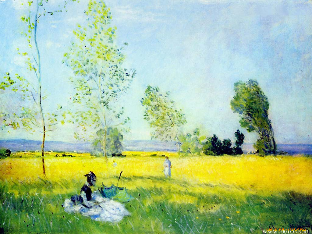 meadow, at, bezons, рисованные, claude, monet
