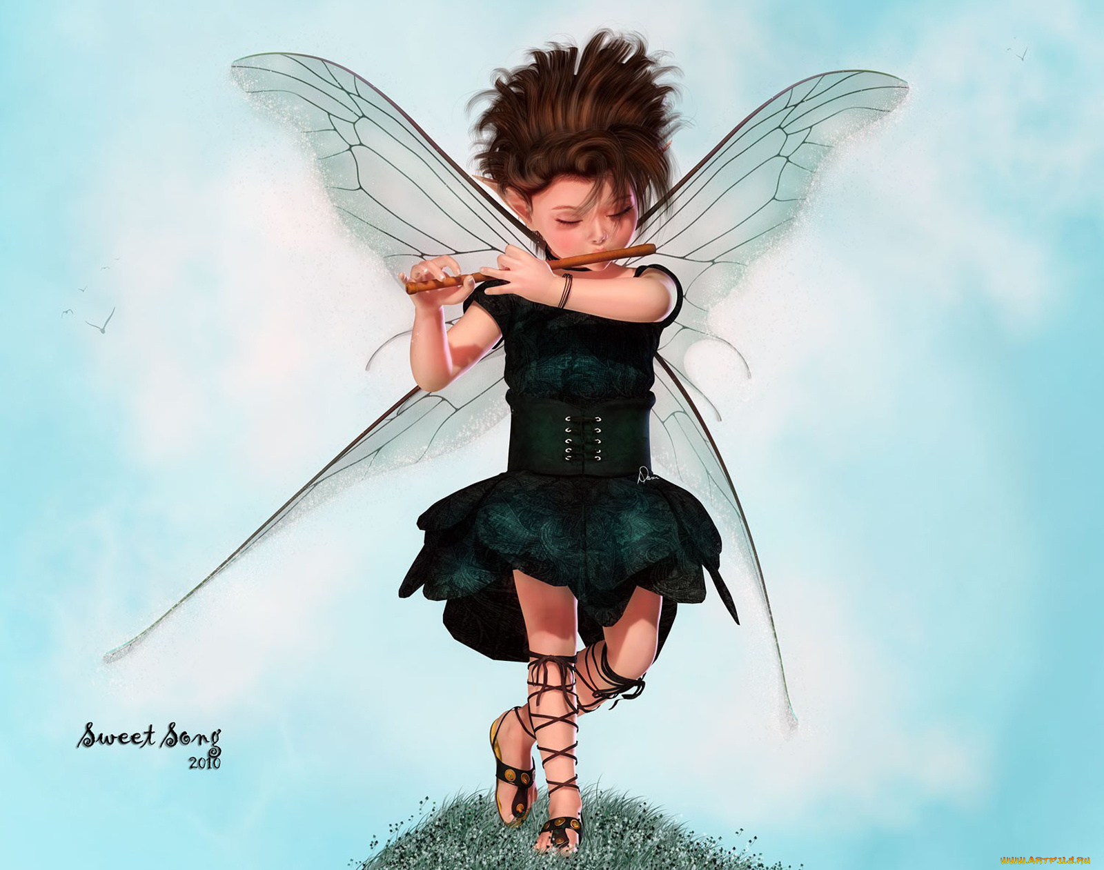 3д, графика, elves, эльфы, фея, дудочка