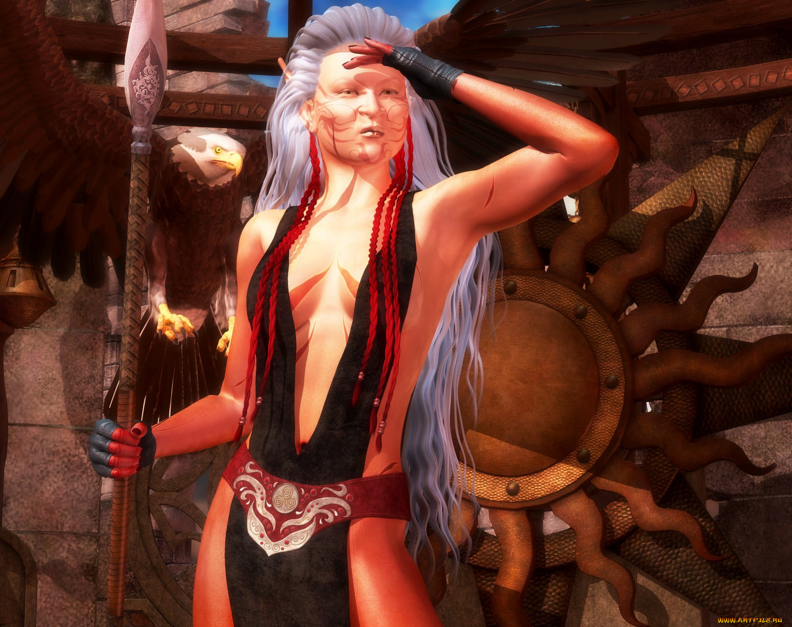 3д, графика, amazon, амазонки, копьё, щит, орел