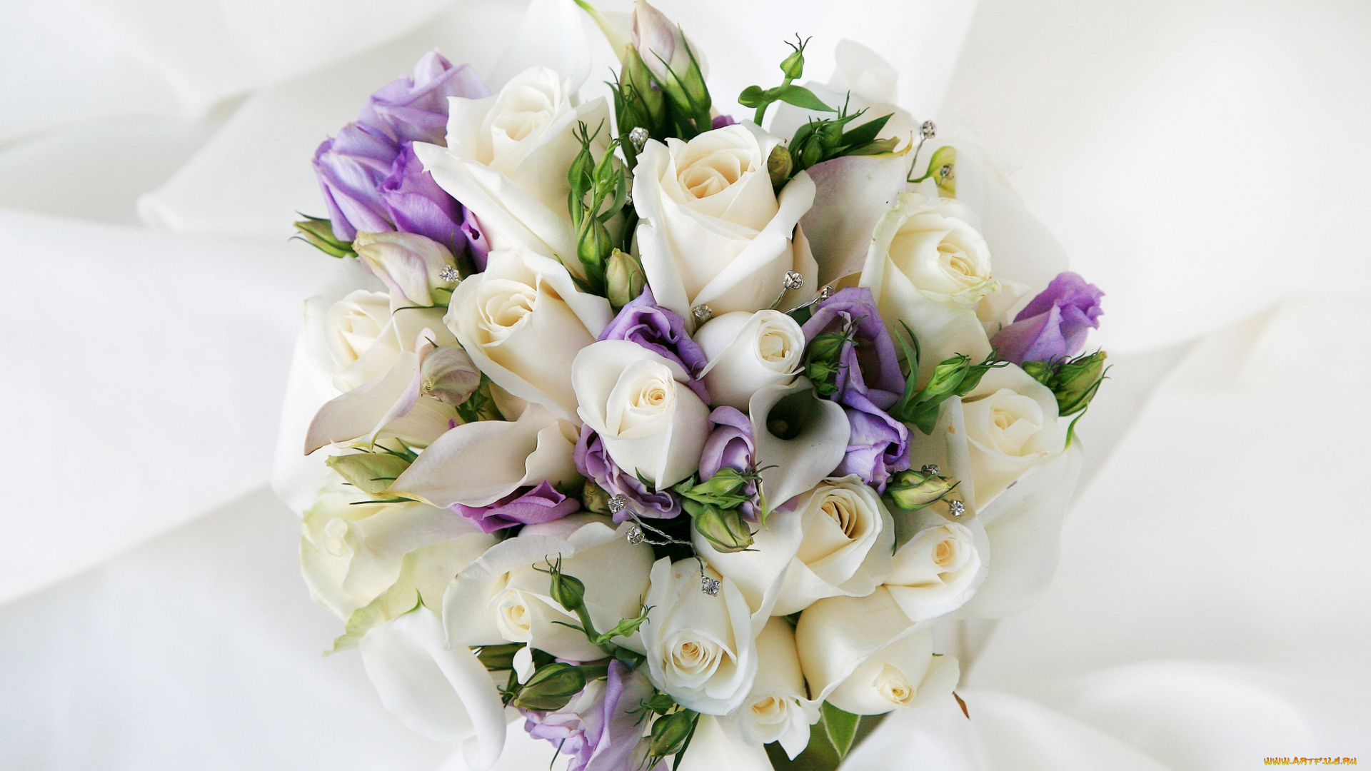 цветы, букеты, композиции, розы, эустома, каллы, стразы