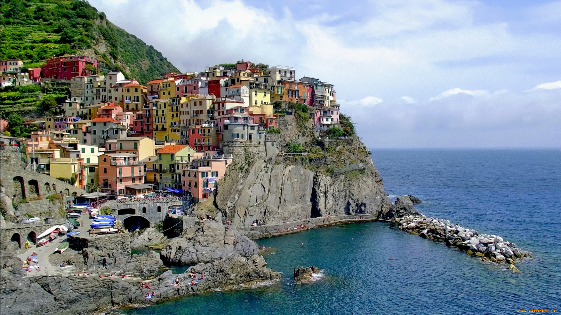 города, амальфийское, лигурийское, побережье, италия, море, дома, утес