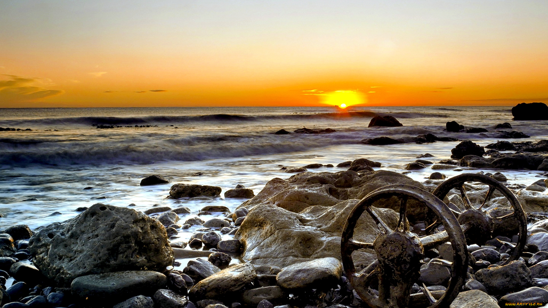 природа, восходы, закаты, солнце, закат, океан, камни, пляж, тучи