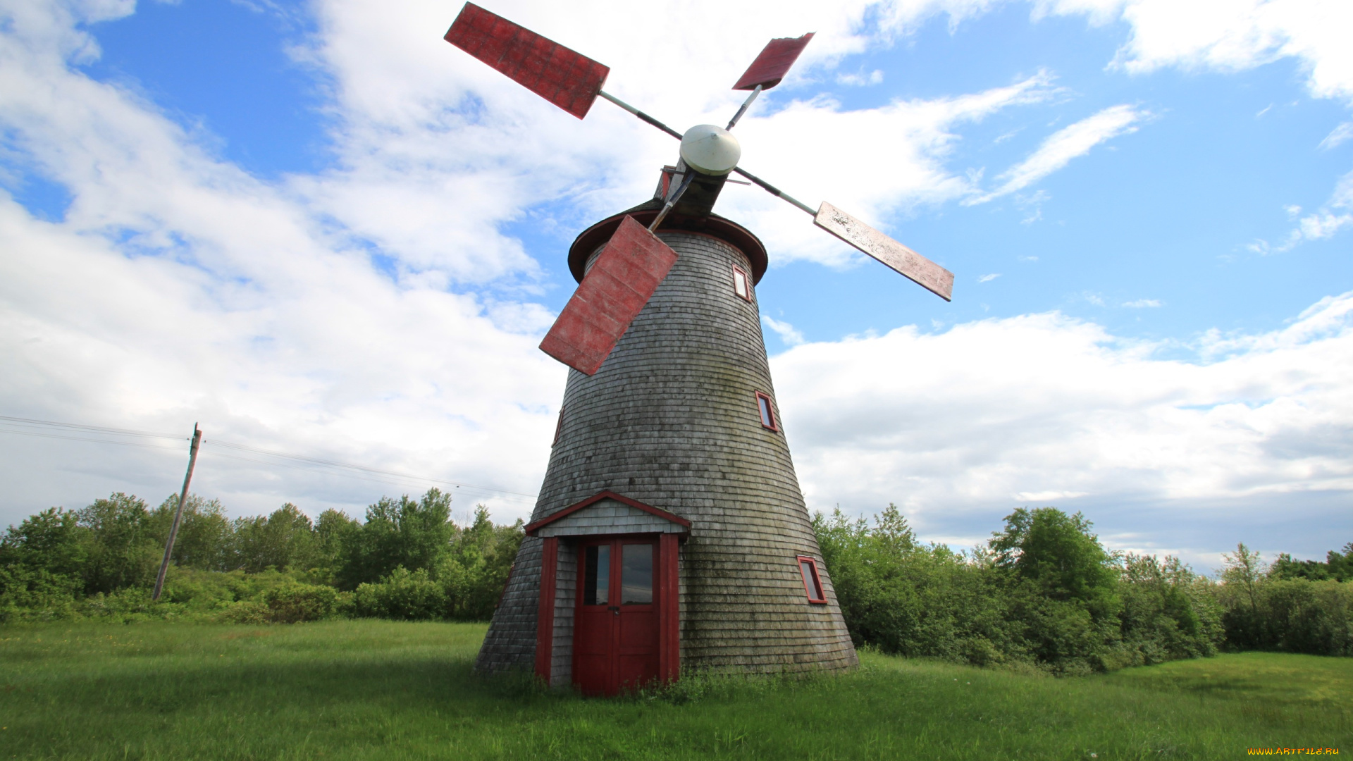 разное, мельницы, мельница, деревья, трава, поляна