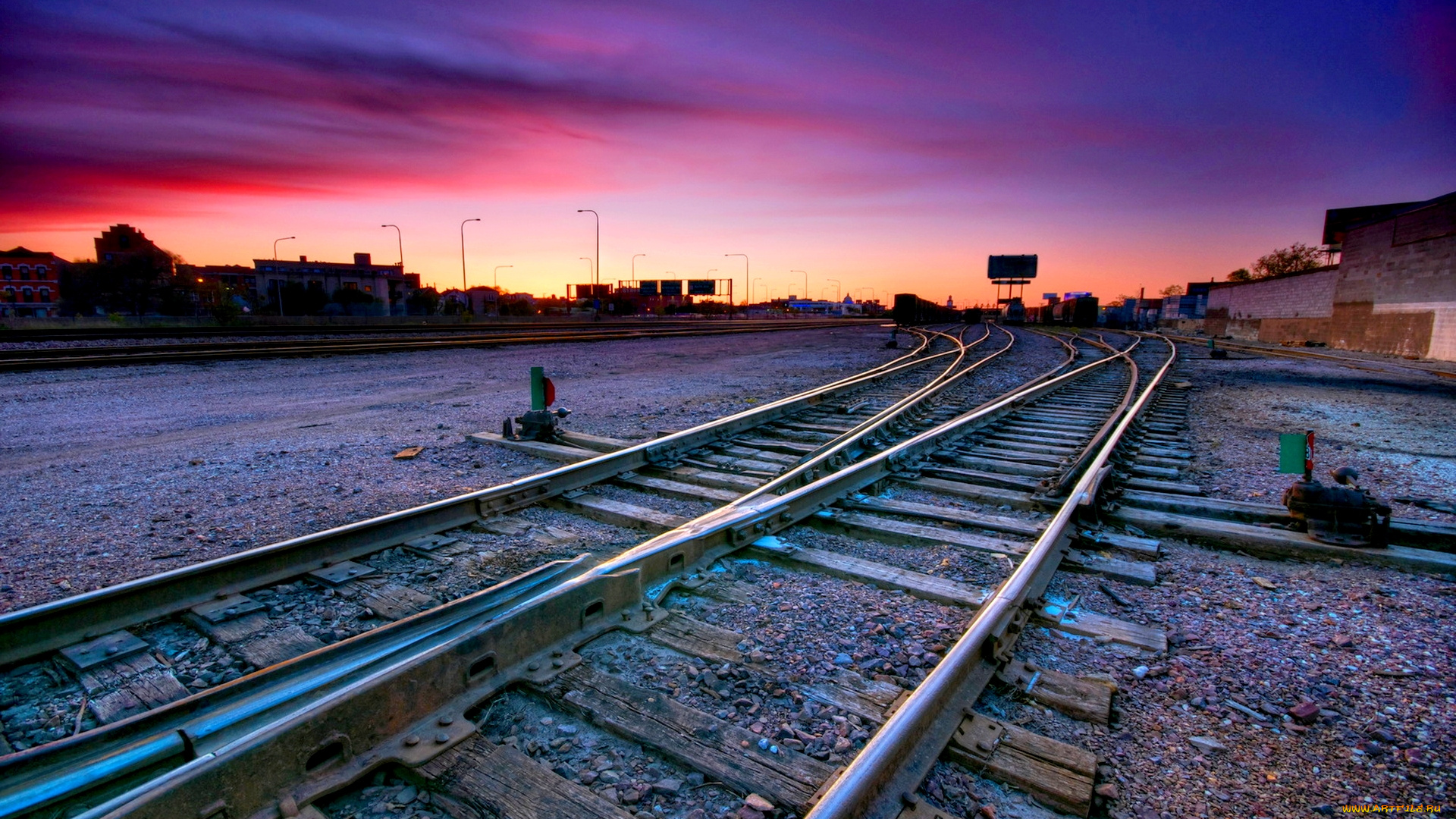 разное, транспортные, средства, магистрали, вечер, зарево, железная, дорога, станция, рельсы, гравий