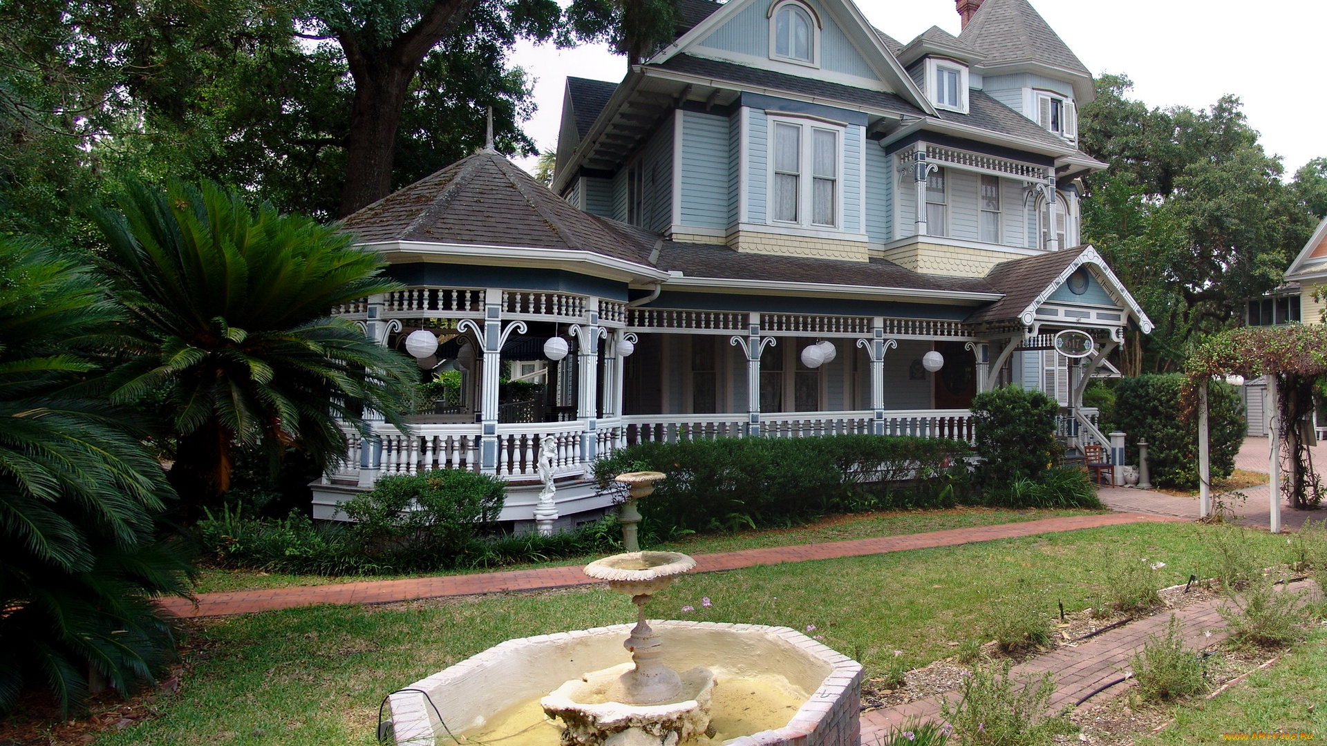 сша, флорида, гейнсвилл, города, здания, дома, дом, фонтан, сад