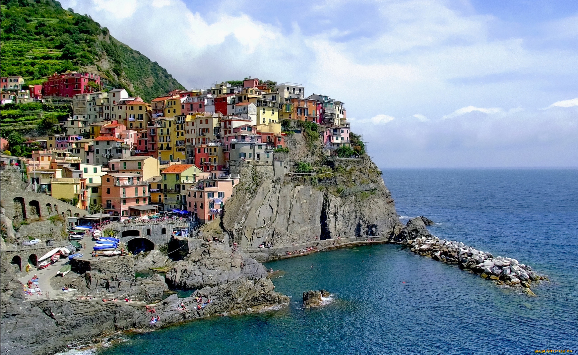 города, амальфийское, лигурийское, побережье, италия, море, дома, утес