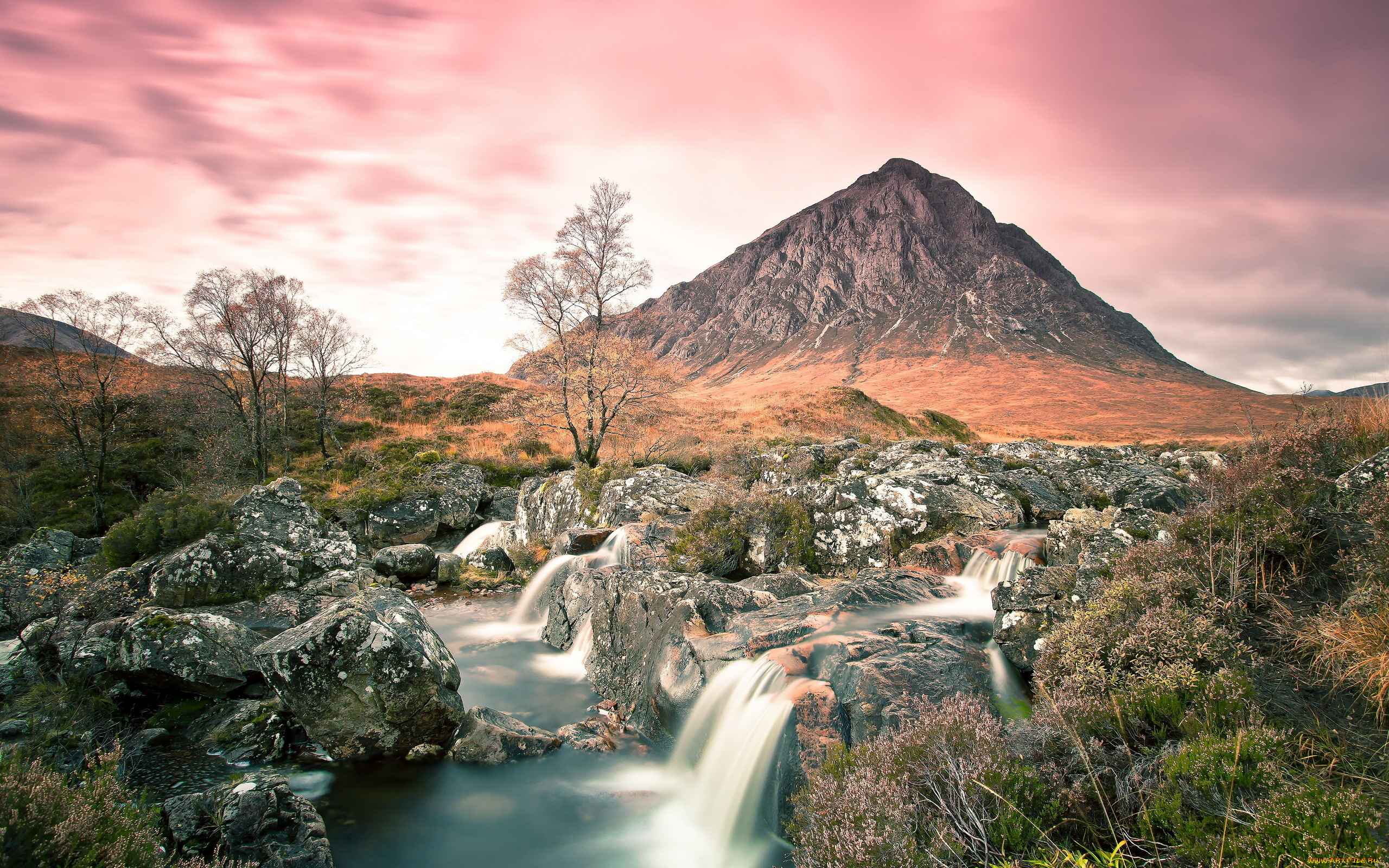 природа, водопады, камни, гора, река, каскад, деревья, пейзаж