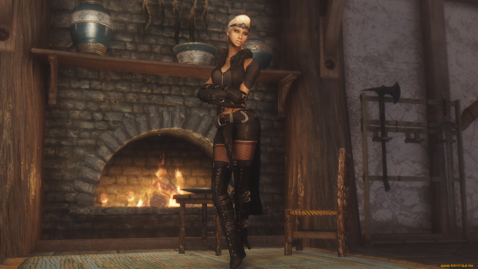 3д, графика, people, люди, комната, камин, девушка