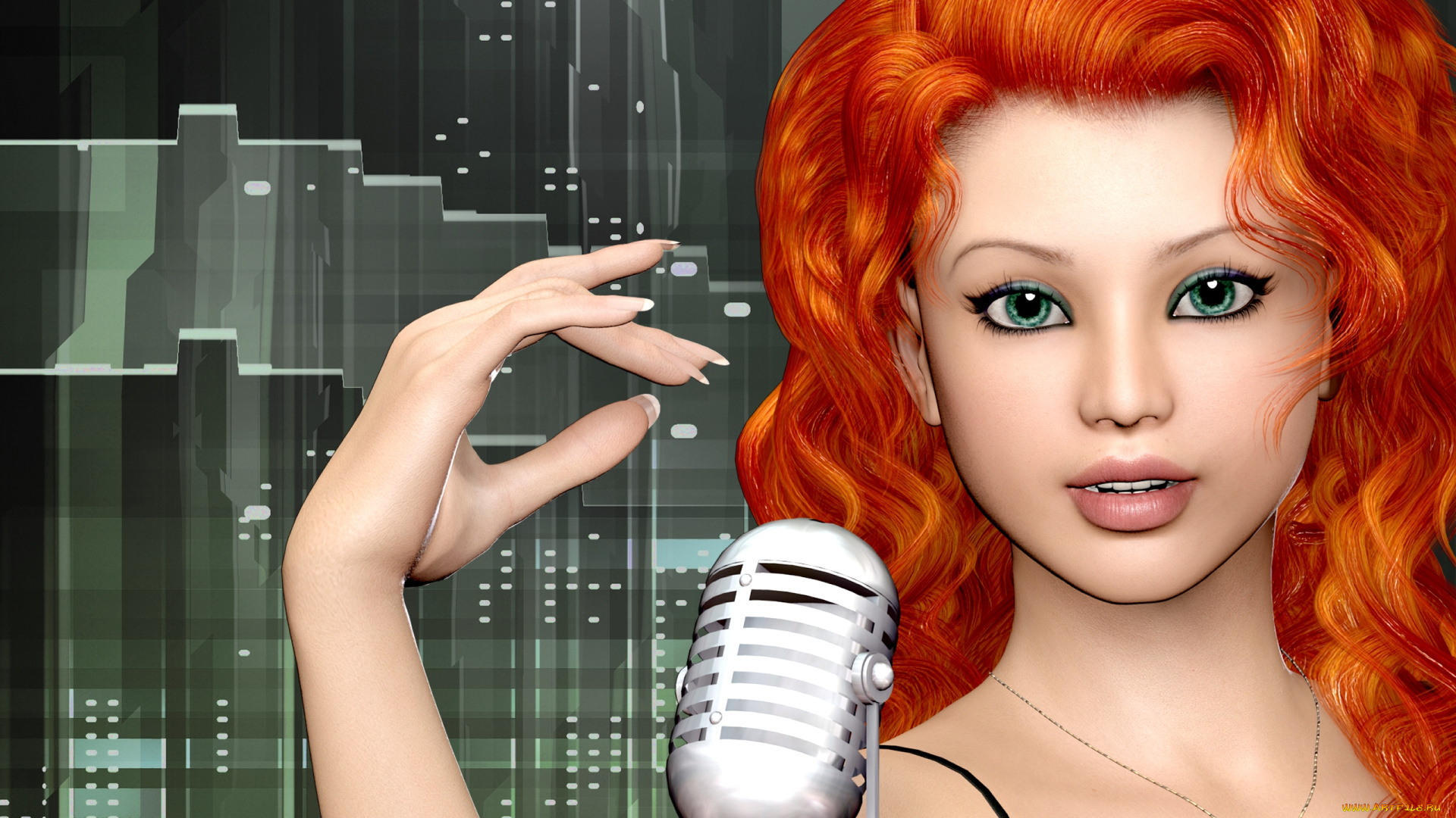 3д, графика, portraits, портрет, губы, лицо, микрофон, глаза, взгляд