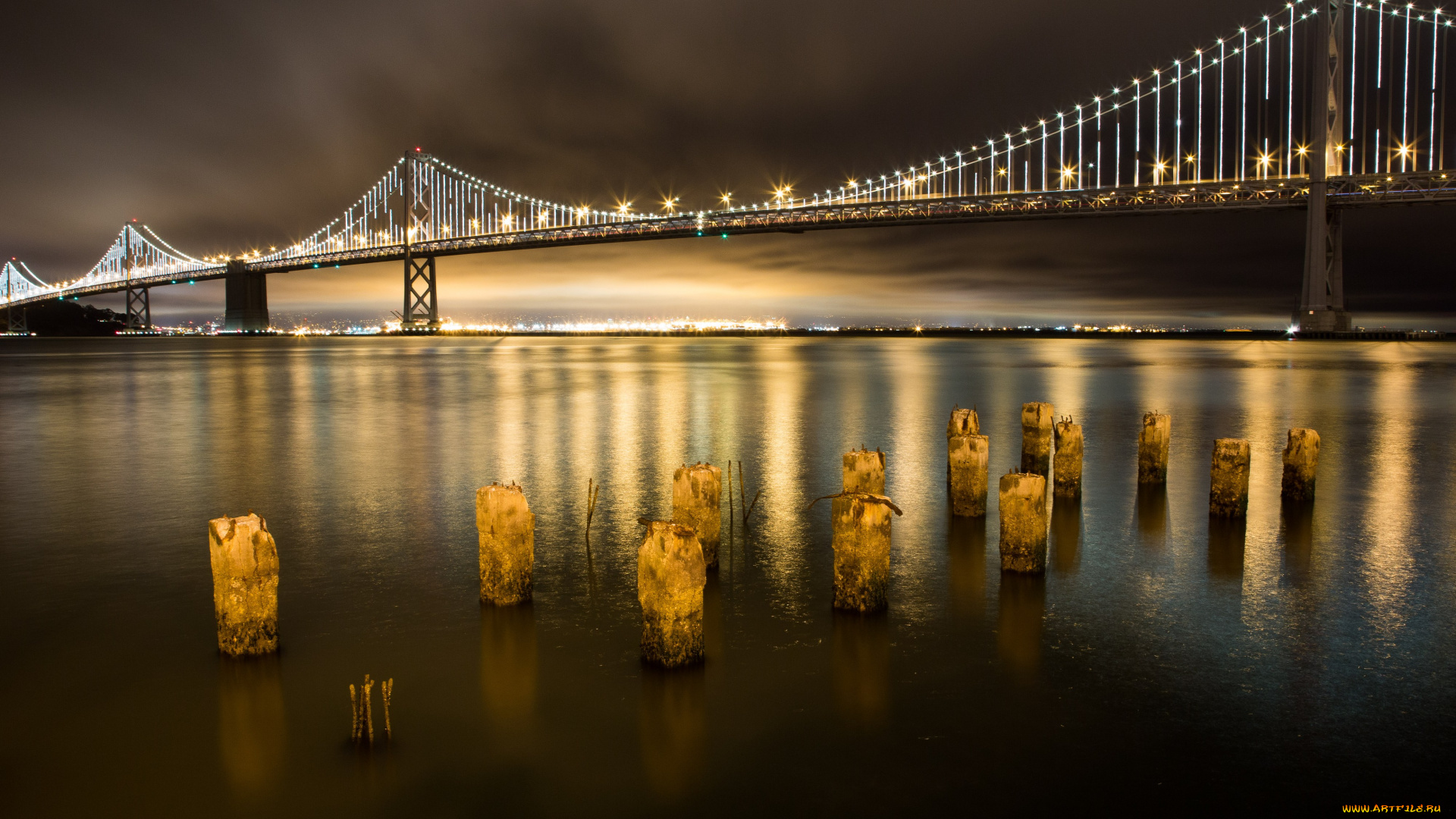 города, сан, франциско, сша, ночной, город, иллюминация, огни