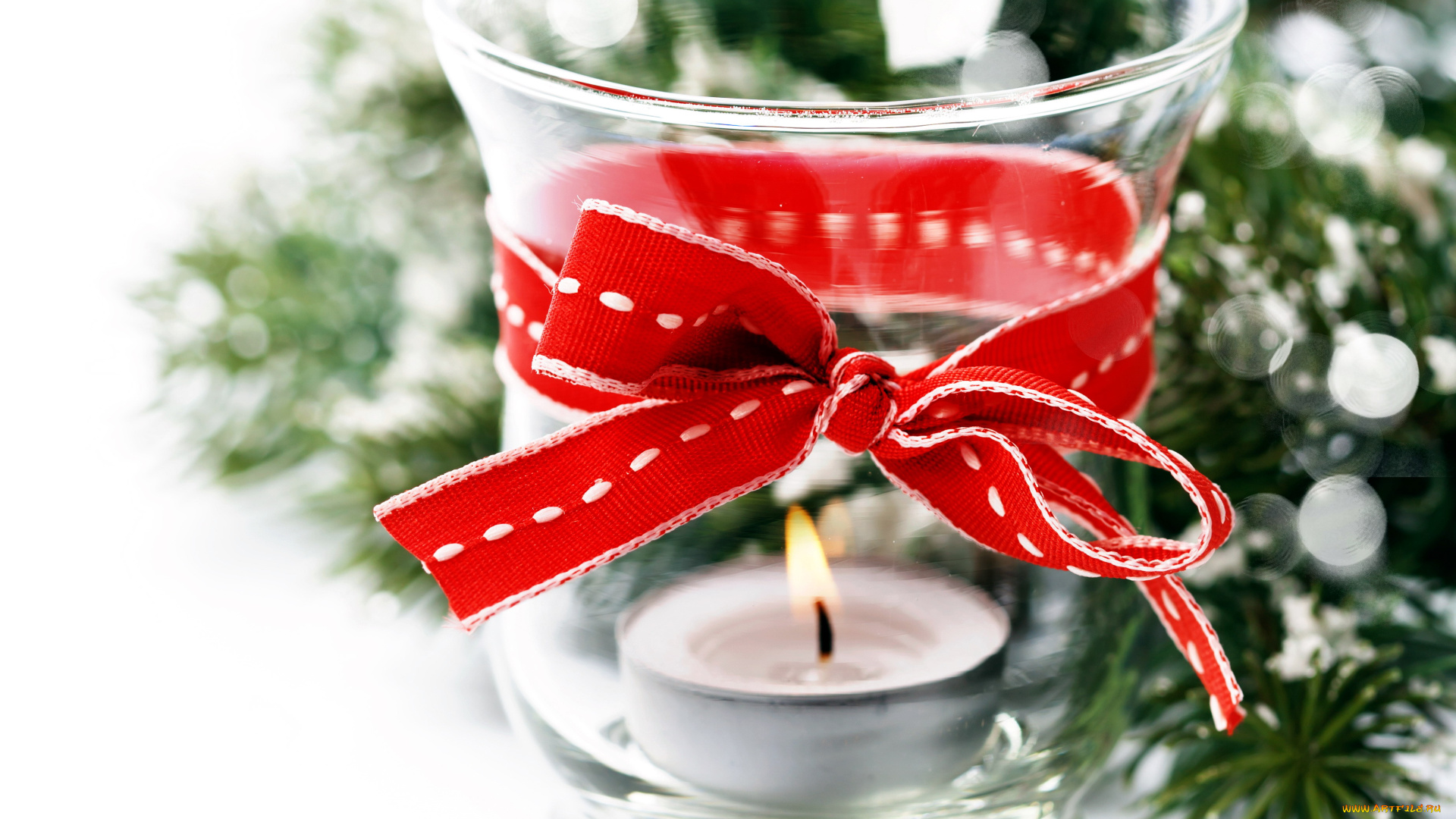 праздничные, новогодние, свечи, бант, лента, свеча, подсвечник