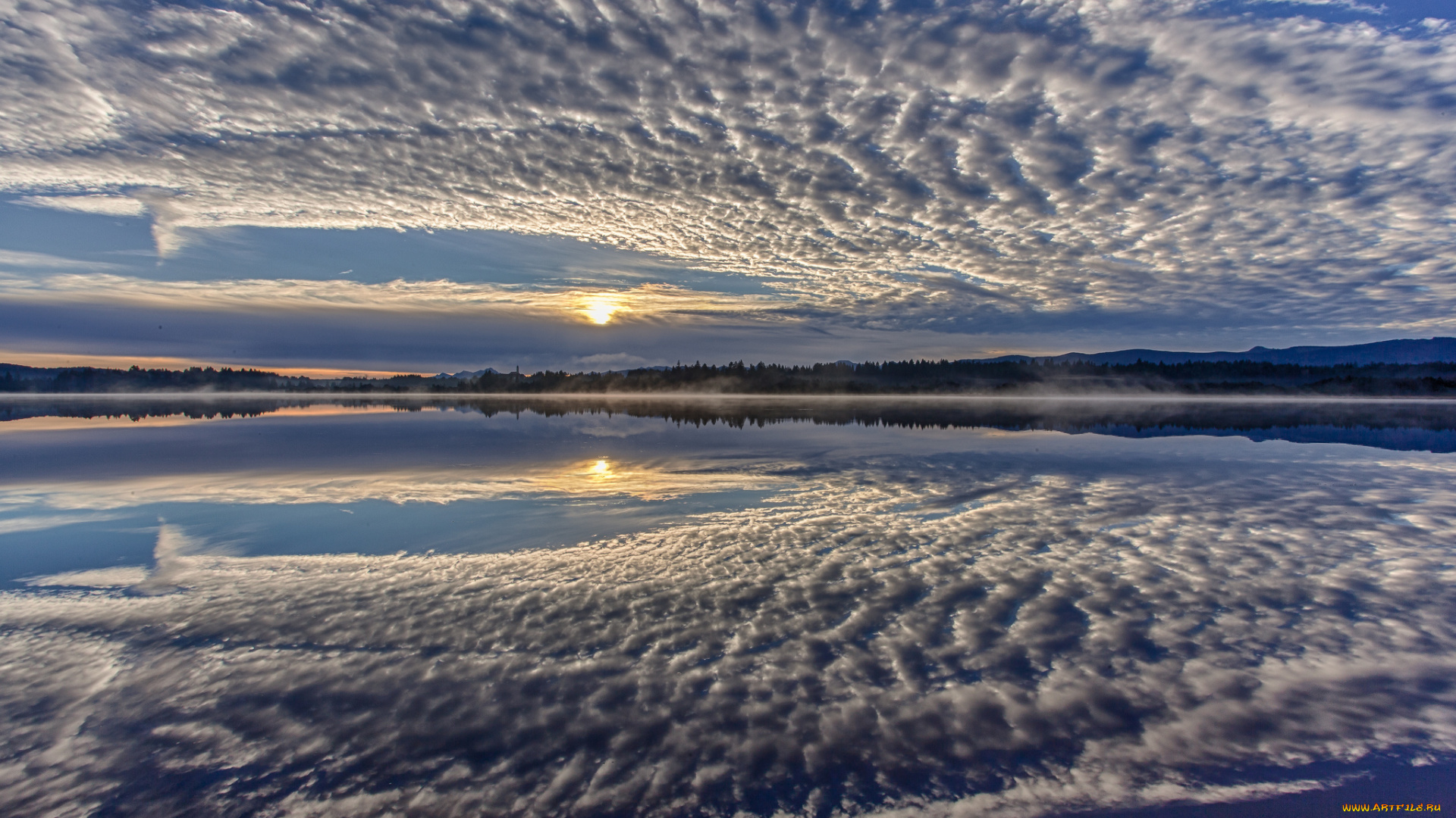 природа, облака, bavaria, lake, kirchsee, отражение, солнце, небо, germany, бавария, германия, озеро