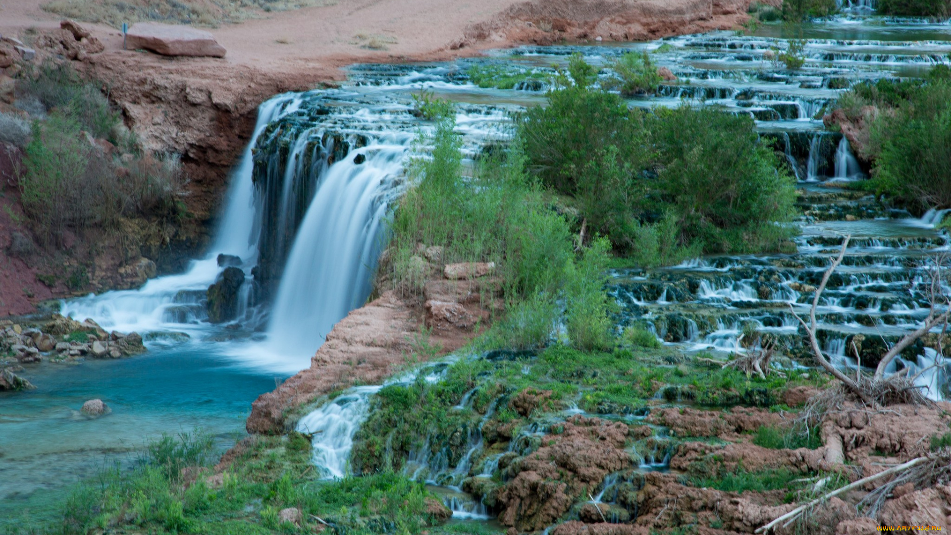 природа, водопады, поток, вода, аризона