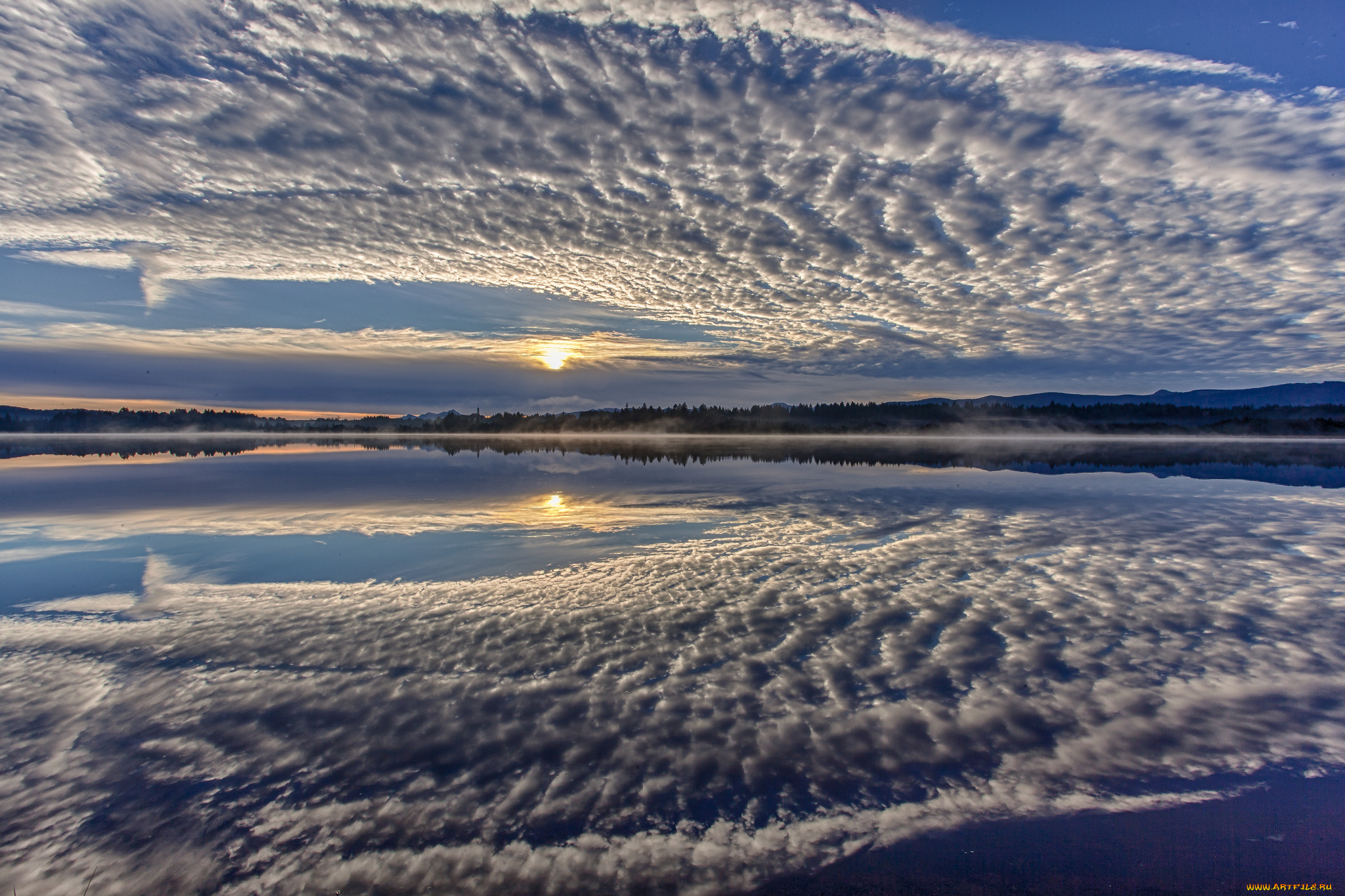природа, облака, bavaria, lake, kirchsee, отражение, солнце, небо, germany, бавария, германия, озеро