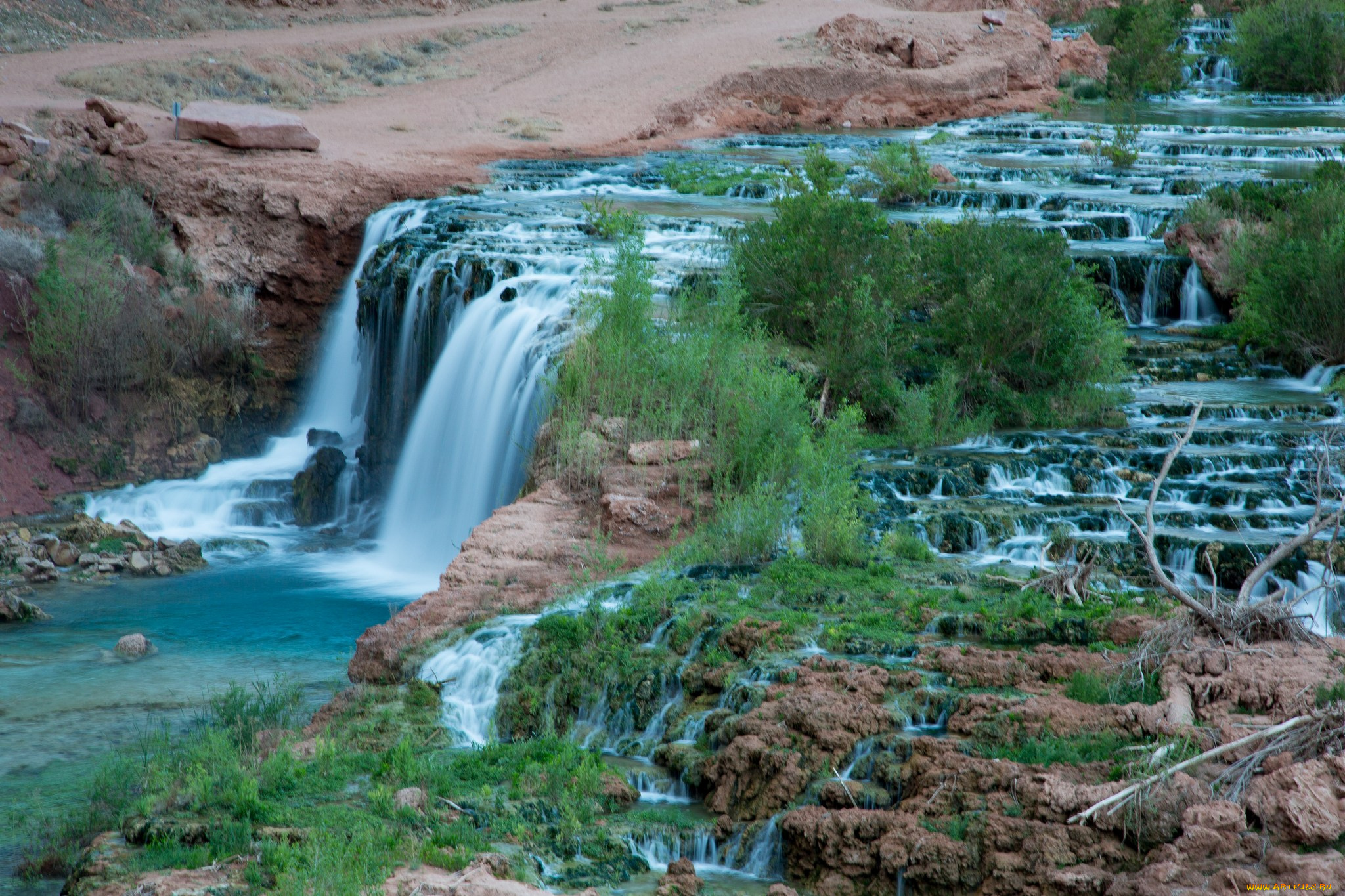 природа, водопады, поток, вода, аризона