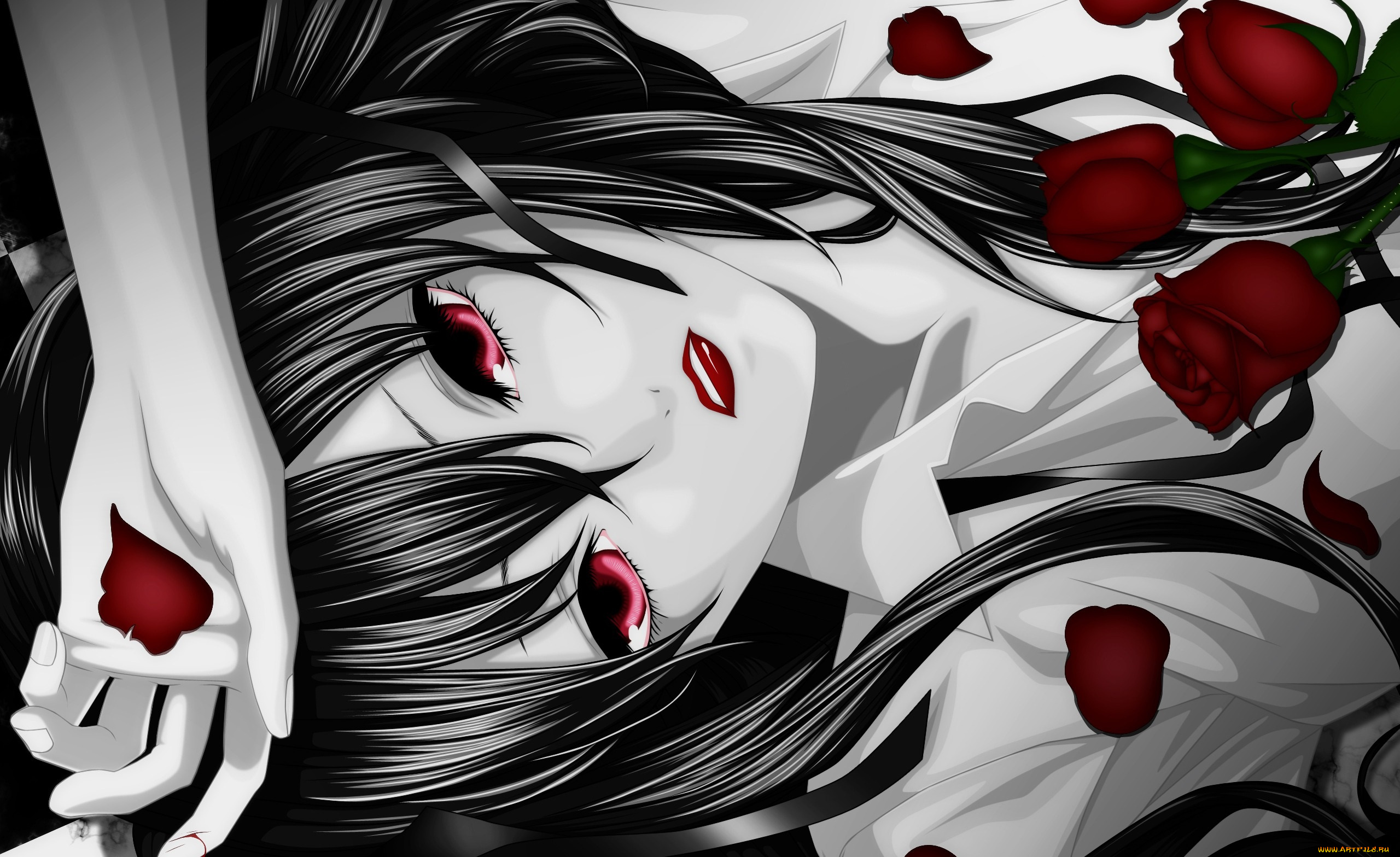 рисованные, люди, розы, девушка