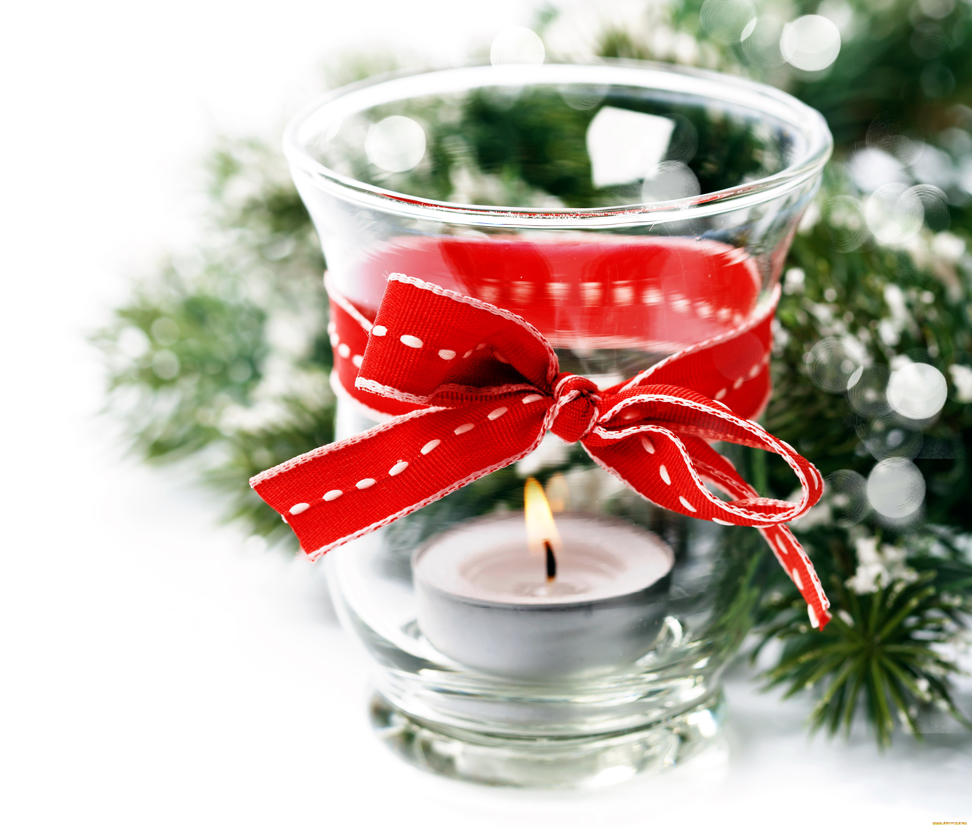 праздничные, новогодние, свечи, бант, лента, свеча, подсвечник