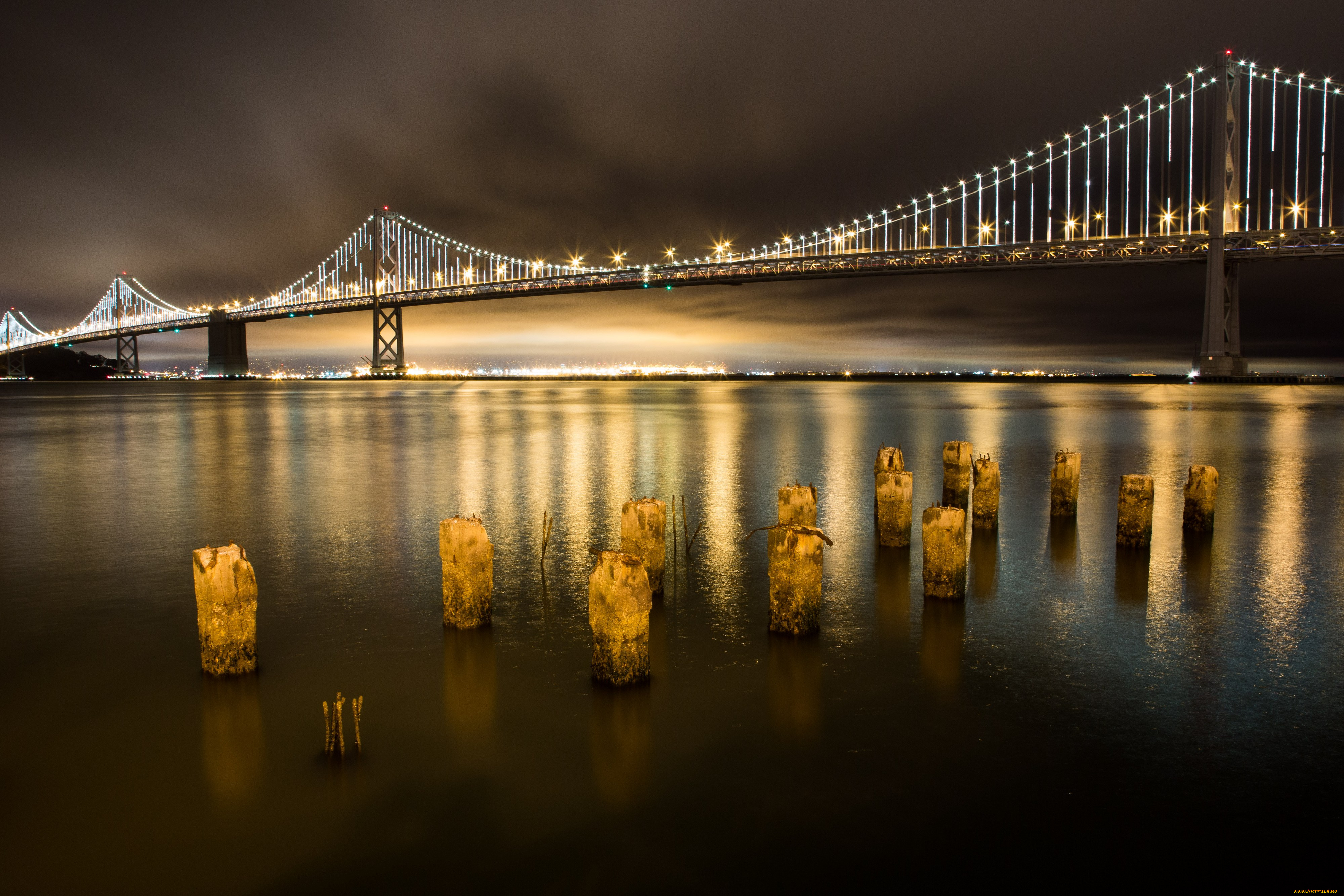 города, сан, франциско, сша, ночной, город, иллюминация, огни