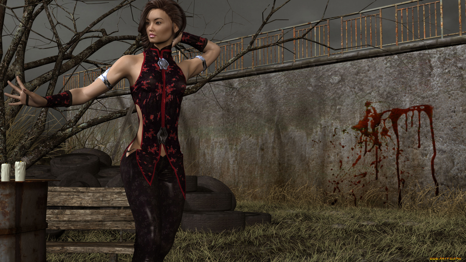 3д, графика, люди, , people, взгляд, девушки, забор