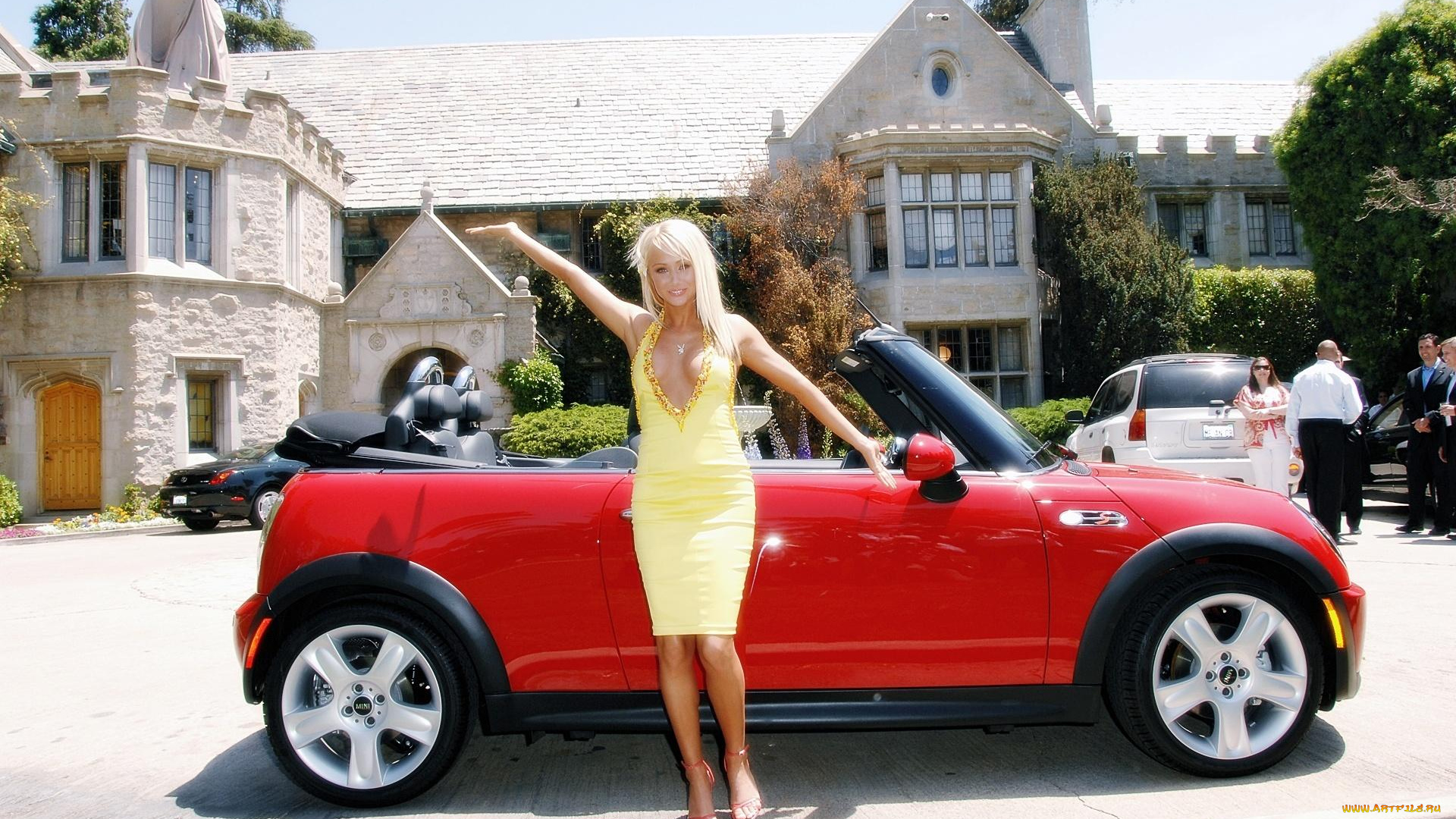 автомобили, -авто, с, девушками, машина, кабриолет, дом, блондинка, сара, джин, ундервуд, особняк
