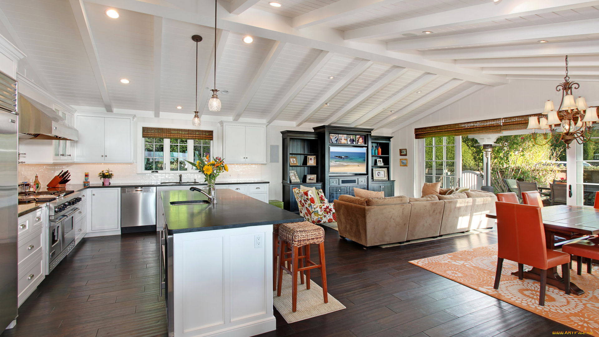 интерьер, гостиная, камин, мебель, дизайн, диван