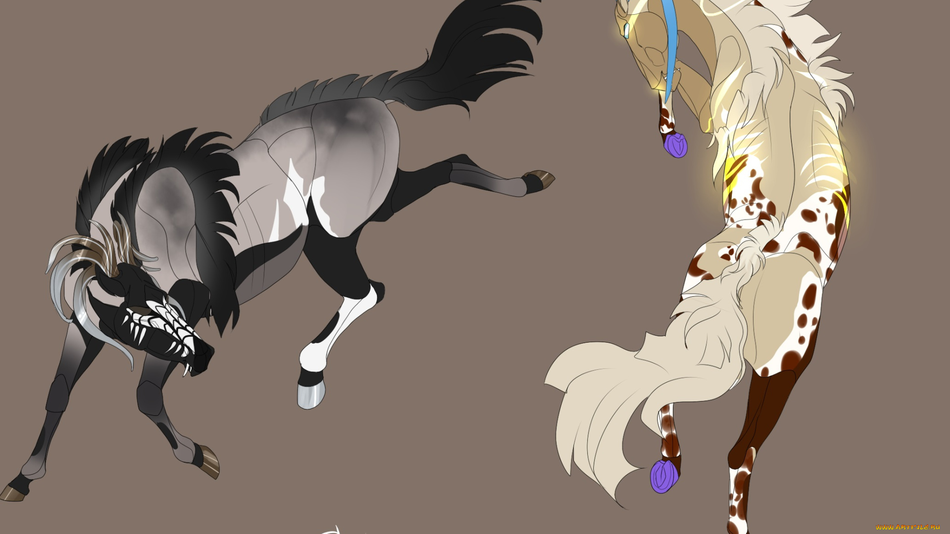 рисованное, животные, , лошади, лошади, фон