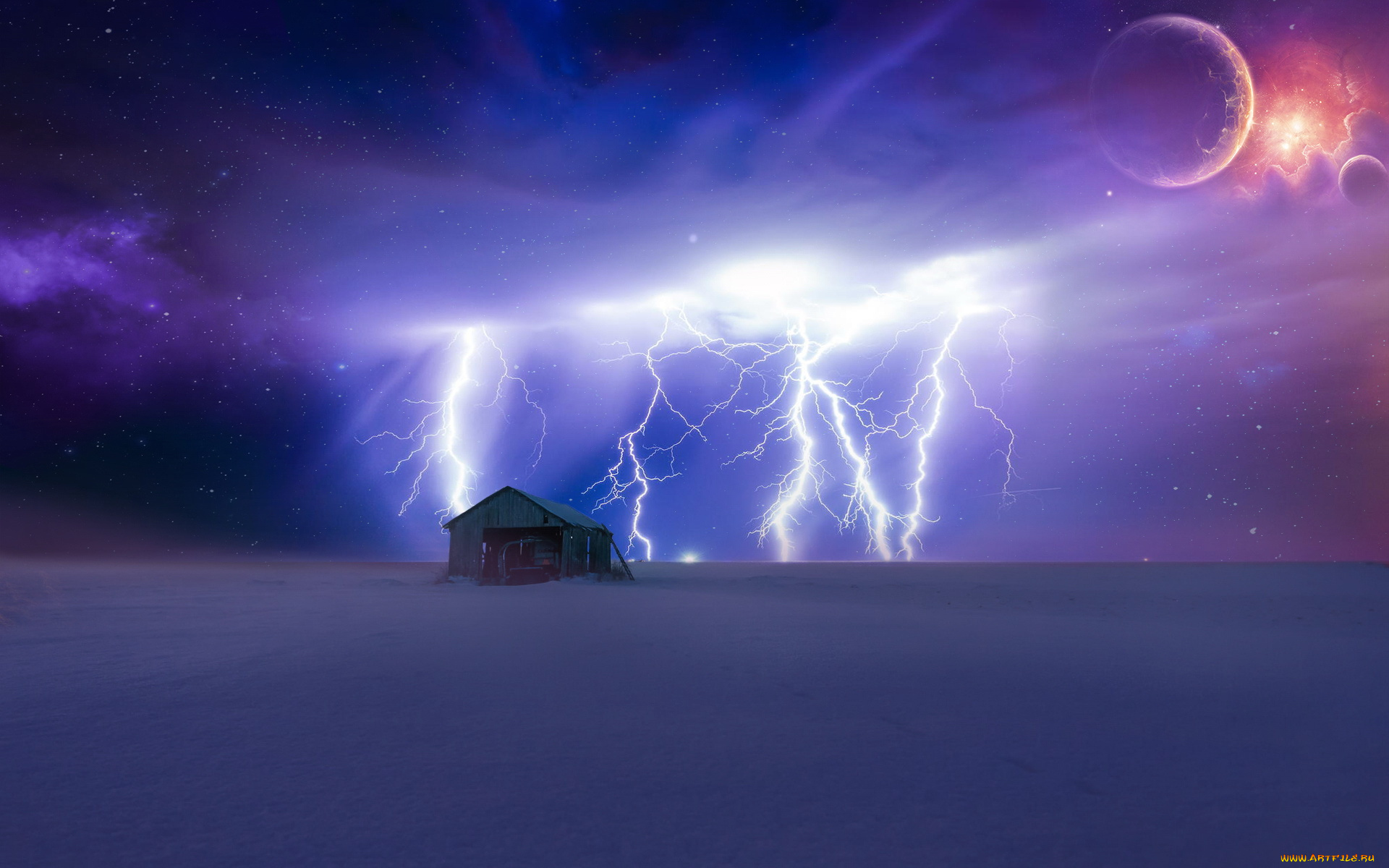 разное, компьютерный, дизайн, планеты, дом, снег, молнии