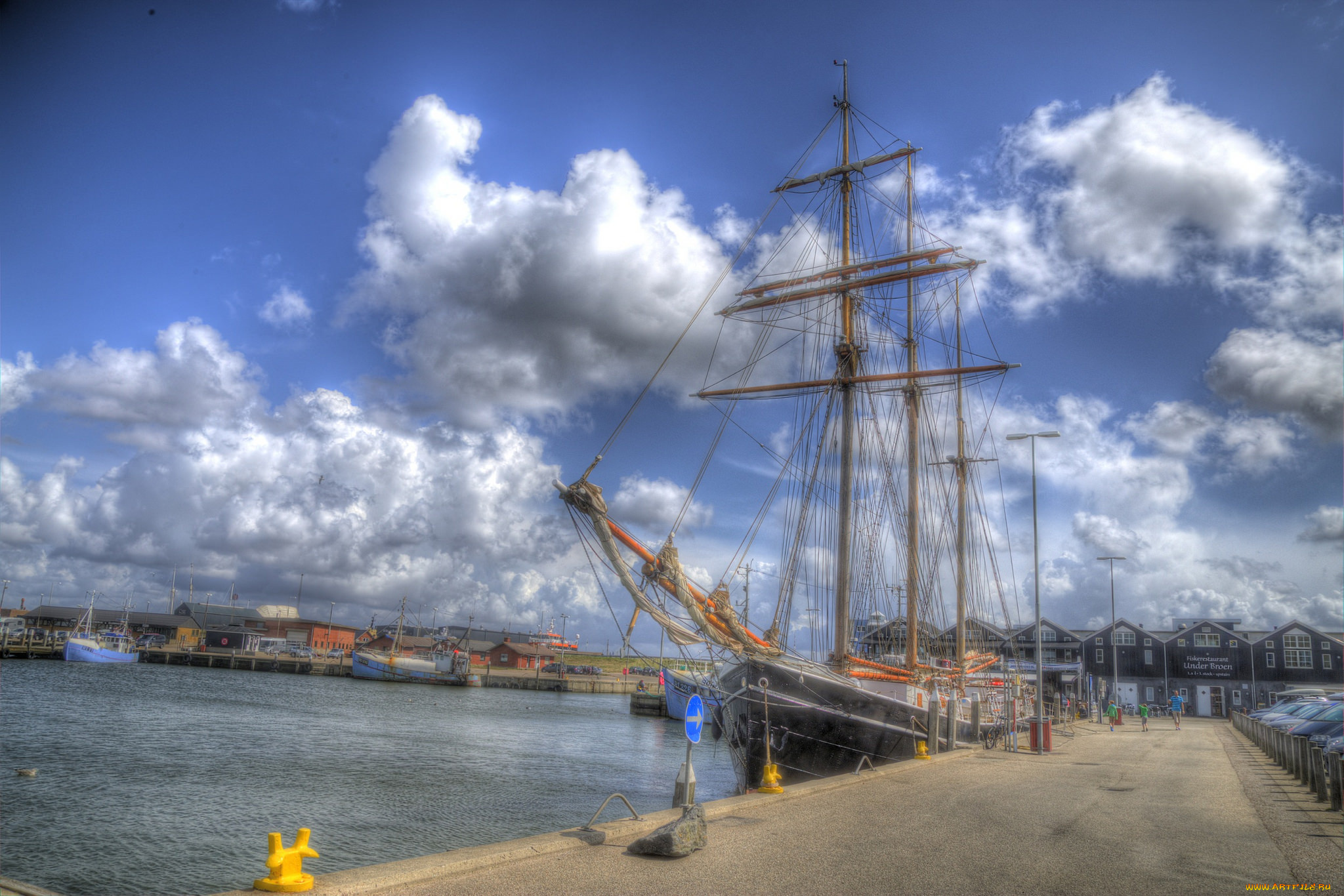 корабли, парусники, причал, корабль, мачты