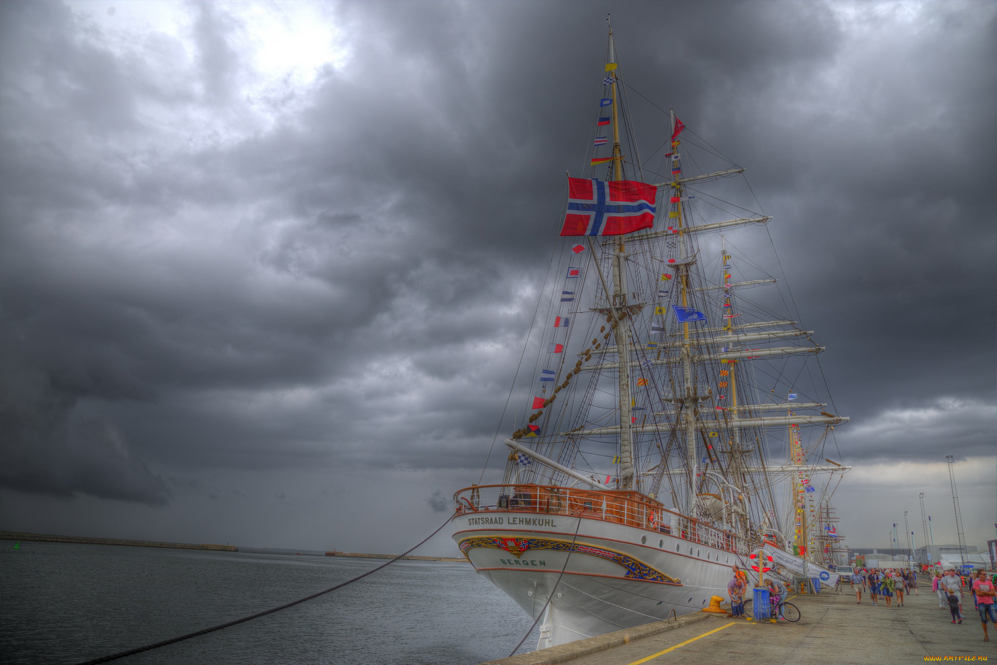 корабли, парусники, причал, корабль, мачты